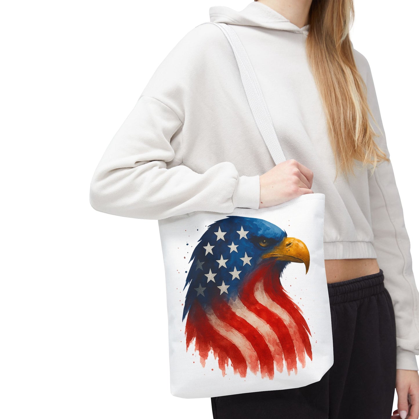 Patriotic Eagle Tote Bag USA Flag Canvas Carryall - Eco-Friendly Independence Day, Memorial Day Gift for Veterans, Reusable Shopping Bag