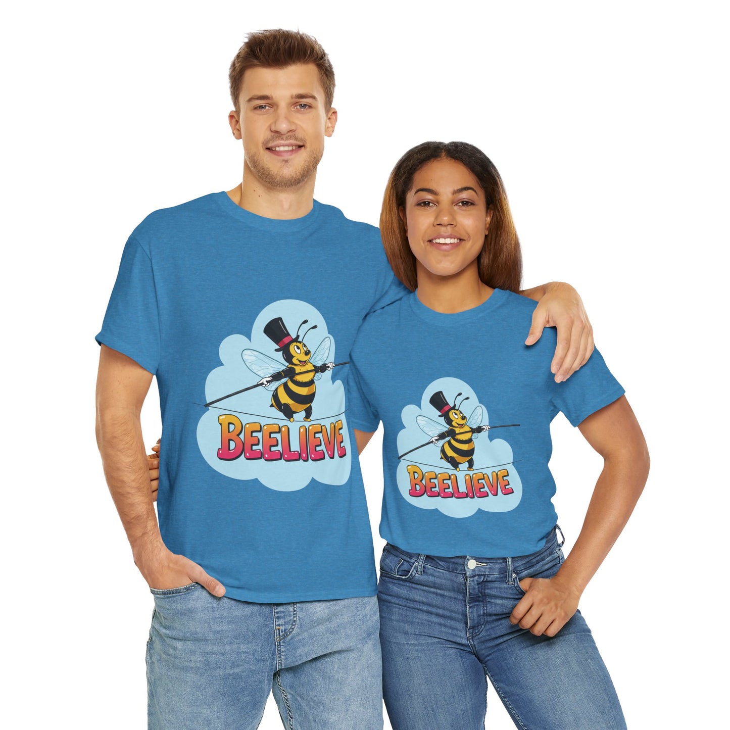 “Beelieve” Bee Pun T‑Shirt | Cute Bee Graphic Tee | Inspirational Pun Shirt | Funny Nature Lover Gift | Bee Belief Positive Vibes Tee
