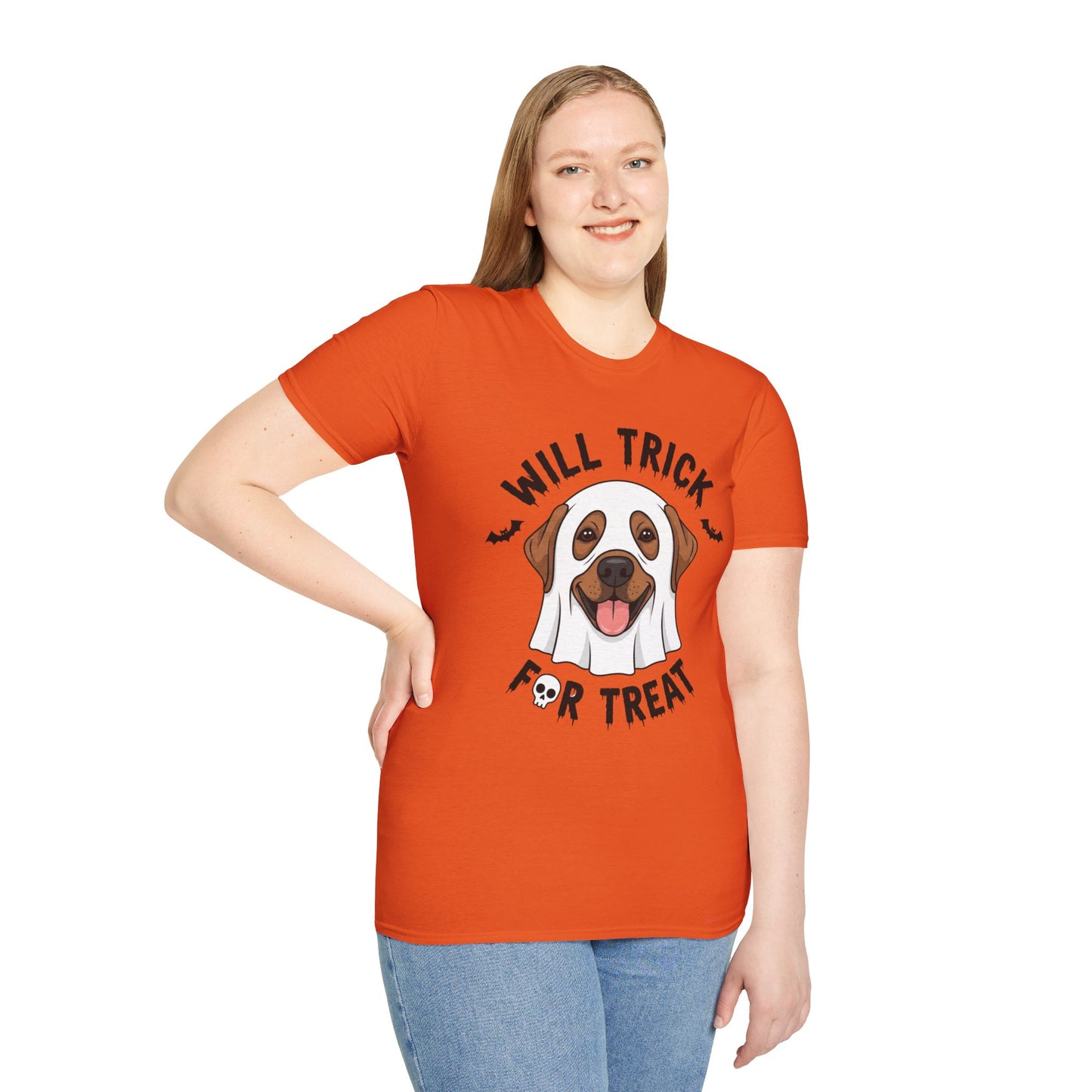 Will Trick for Treat Ghost Dog Halloween T-Shirt | Funny Spooky Dog Tee | Trick or Treat Pup Graphic Tee | Cute Fall Gift for Dog Lovers