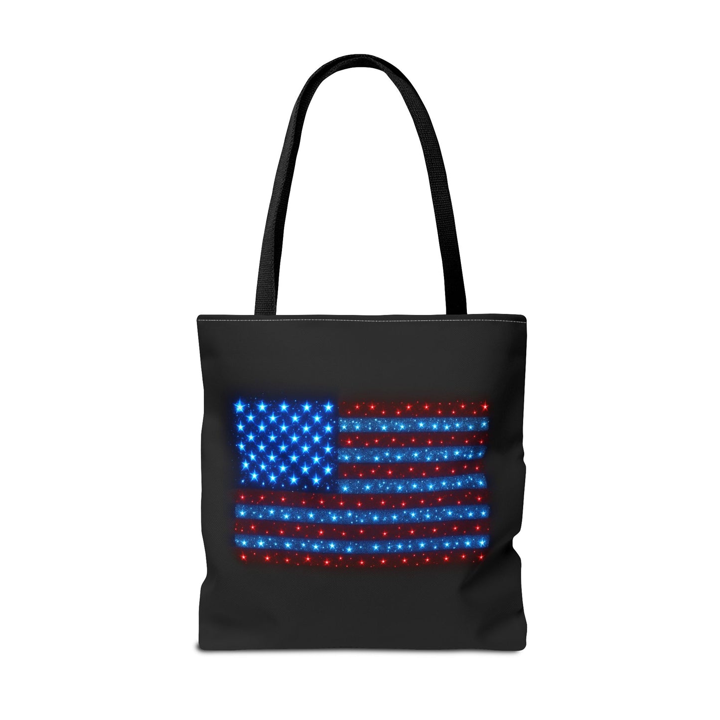 Galaxy Bioluminescent USA Flag Tote Bag - Patriotic Cosmic Canvas Shopper - Starry Red White Blue Tote Non-Glow - 4th July Gift