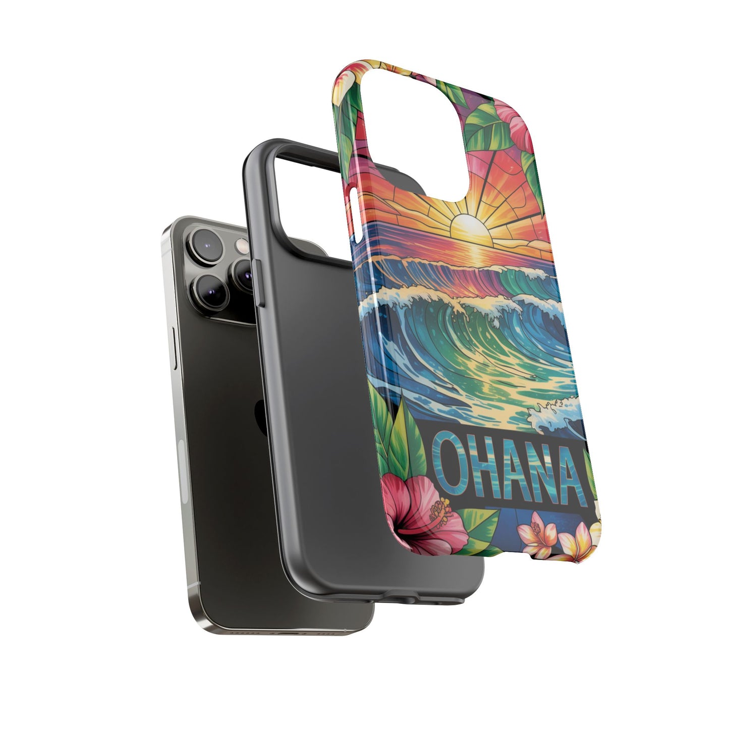 Ohana iPhone Case Tropical Hawaiian Sunset Phone Cover Wave Floral Beach Art Cute Gift for iPhone Lovers