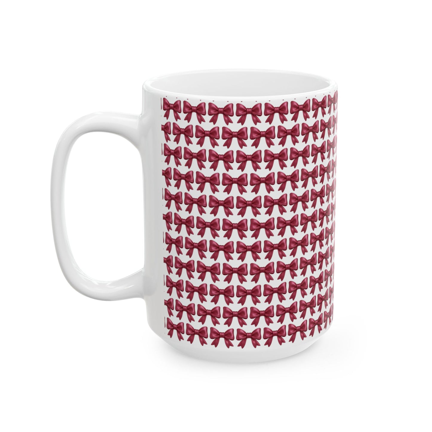 Coquette Bow Coffee Mug • Pink Ribbon Bow Pattern Cup • Girly Aesthetic Drinkware • Cute Coquette Kitchen Decor Gift • 11oz 15oz Mug