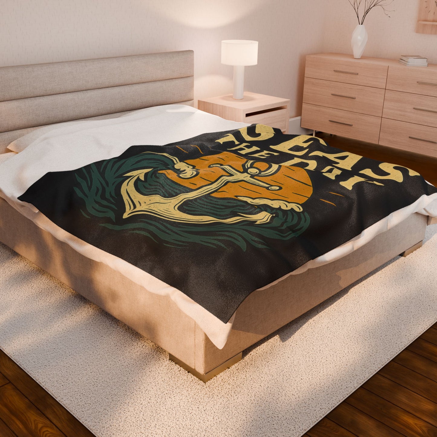 Seas the Day Blanket – Nautical Anchor Throw, Coastal Fleece Blanket, Ocean Sunset Gift