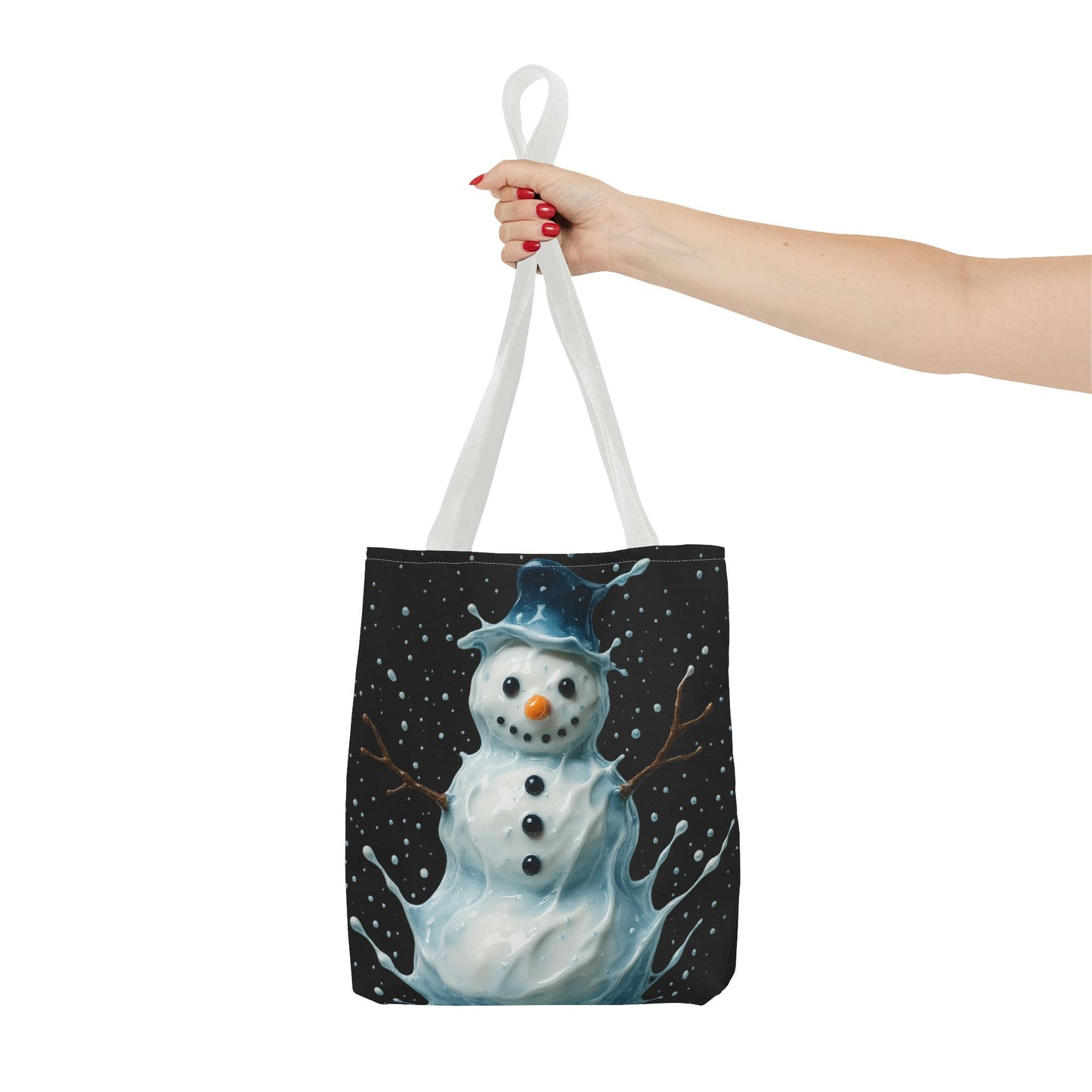 Winter Snowman Tote Bag, Festive Christmas Gift Bag, Holiday Shopping Tote, Snowy Season Accessory, Reusable Winter Art Bag For Everyday Use