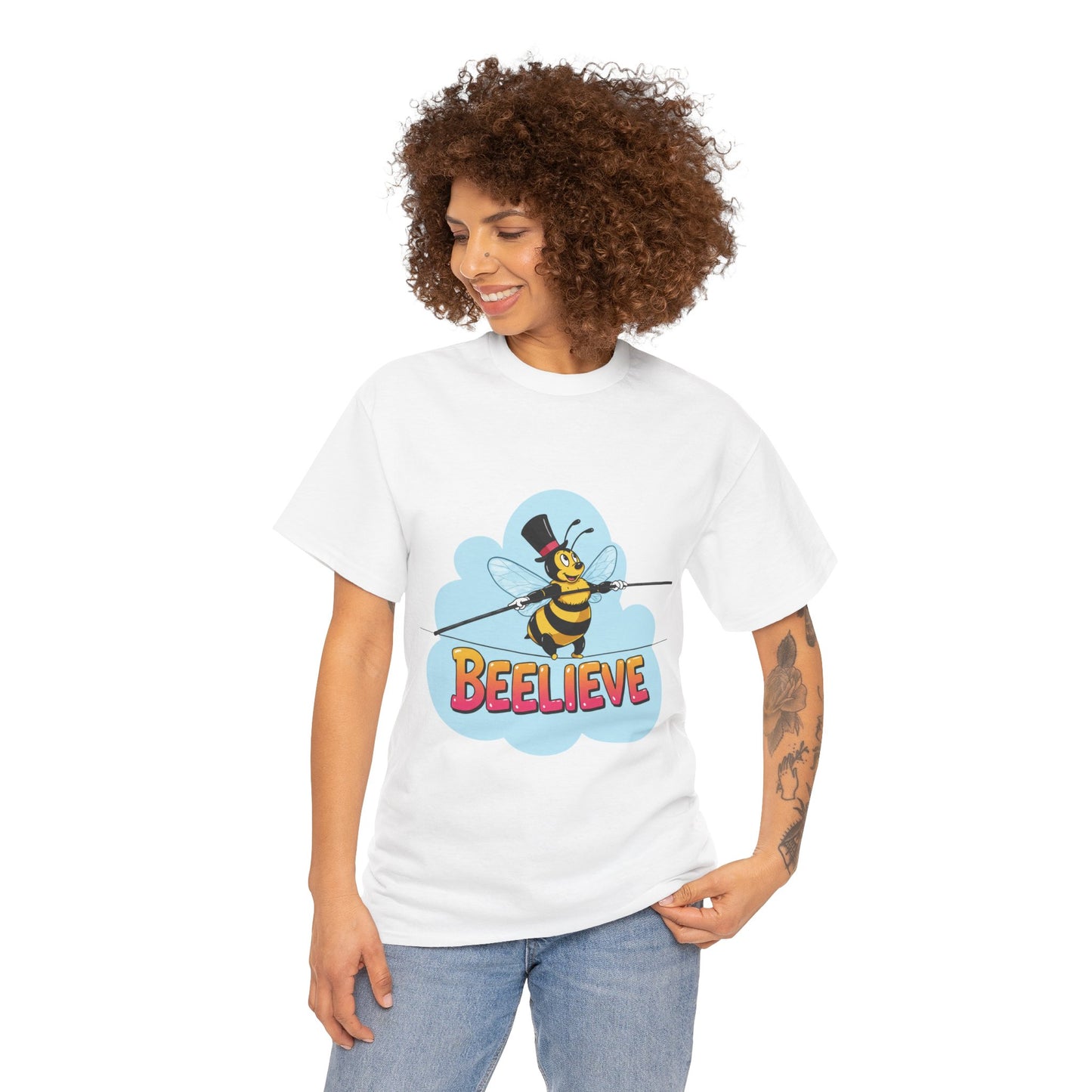 “Beelieve” Bee Pun T‑Shirt | Cute Bee Graphic Tee | Inspirational Pun Shirt | Funny Nature Lover Gift | Bee Belief Positive Vibes Tee