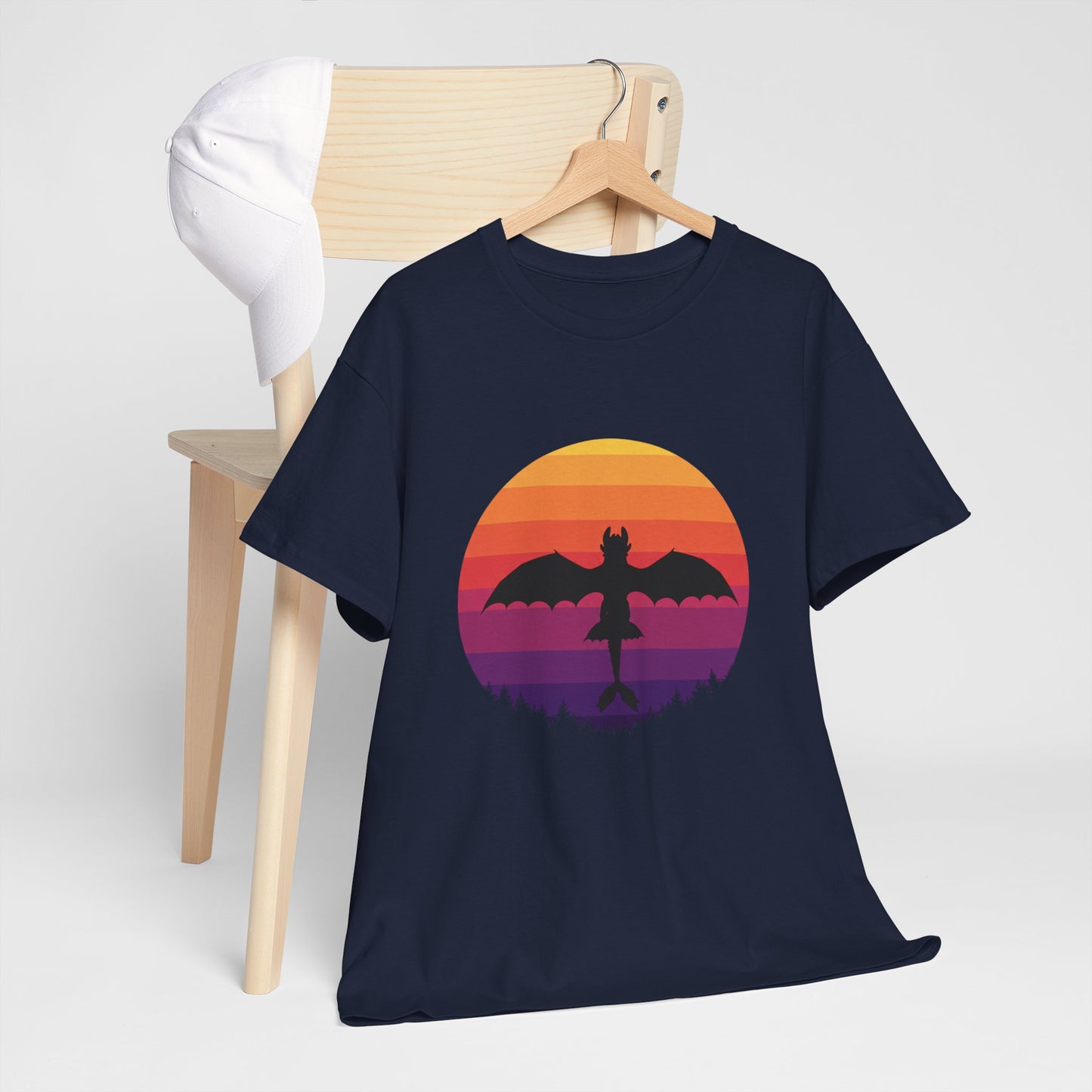 Night Dragon Sunset T-Shirt | Retro Dragon Silhouette Tee | Fantasy Dragon Shirt | Unisex Graphic Tee | Gift for Dragon Lovers