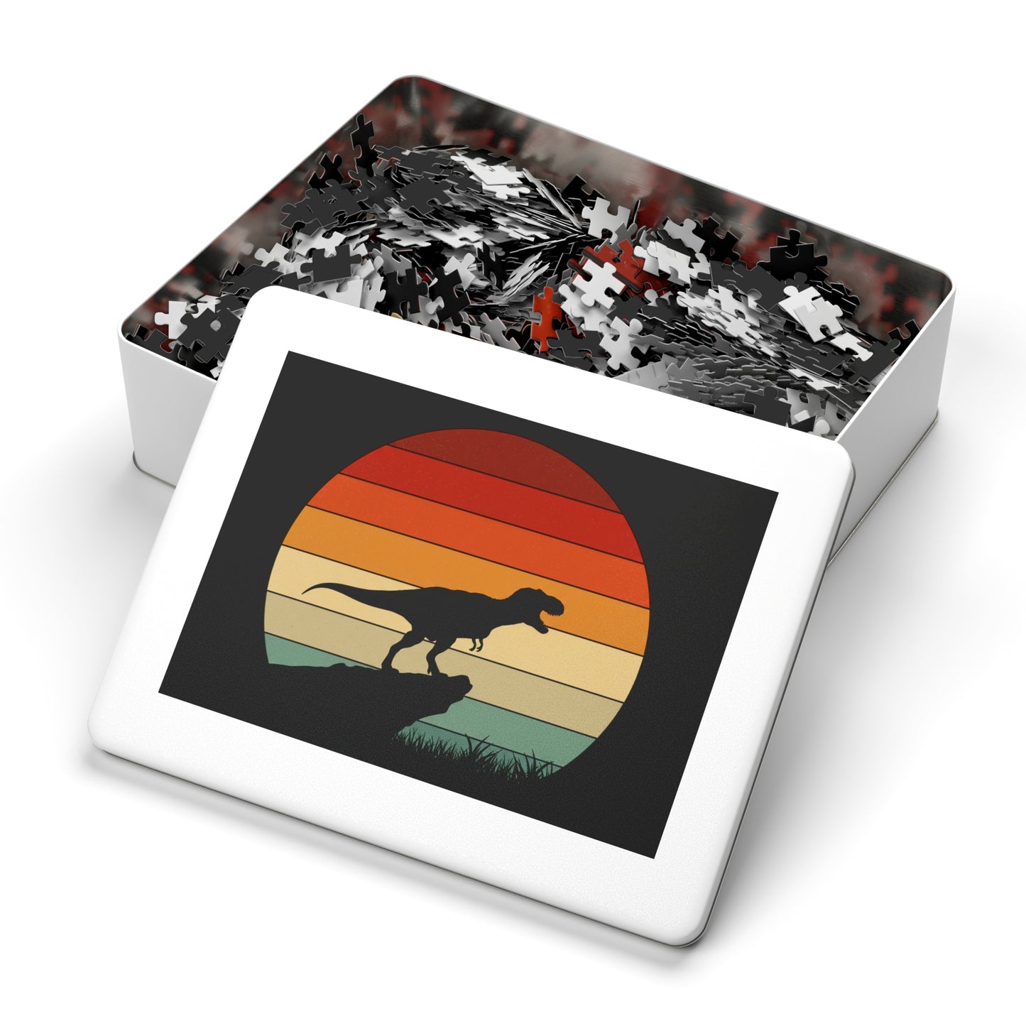 Retro Dinosaur Sunset Jigsaw Puzzle - 252-2000 pc Vintage Dino Wall Art Puzzle Gift for Adults and Kids - Unique Jurassic Game