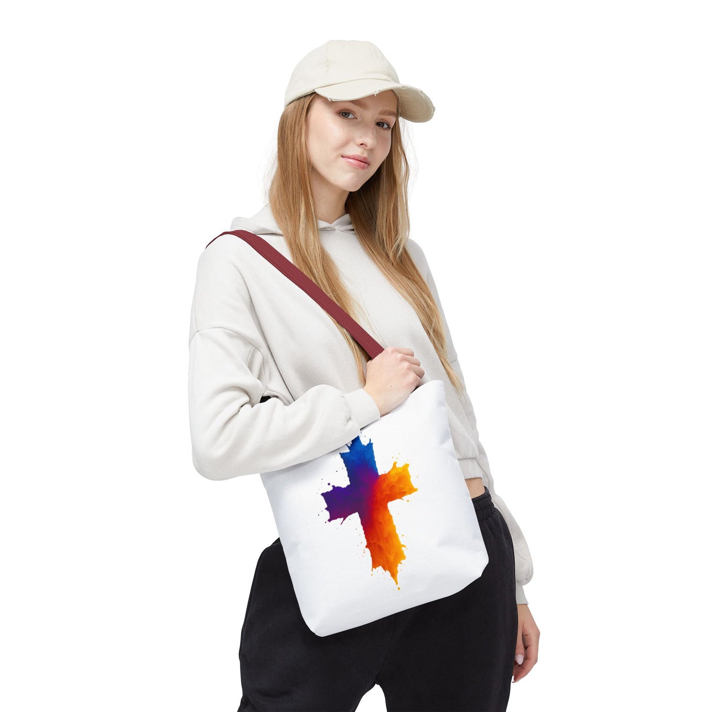 Watercolor Cross Tote Bag, Faith Tote, Christian Gift Bag, Religious Art Shoulder Bag, Inspirational Everyday Carry, Spiritual Cross Design Tote