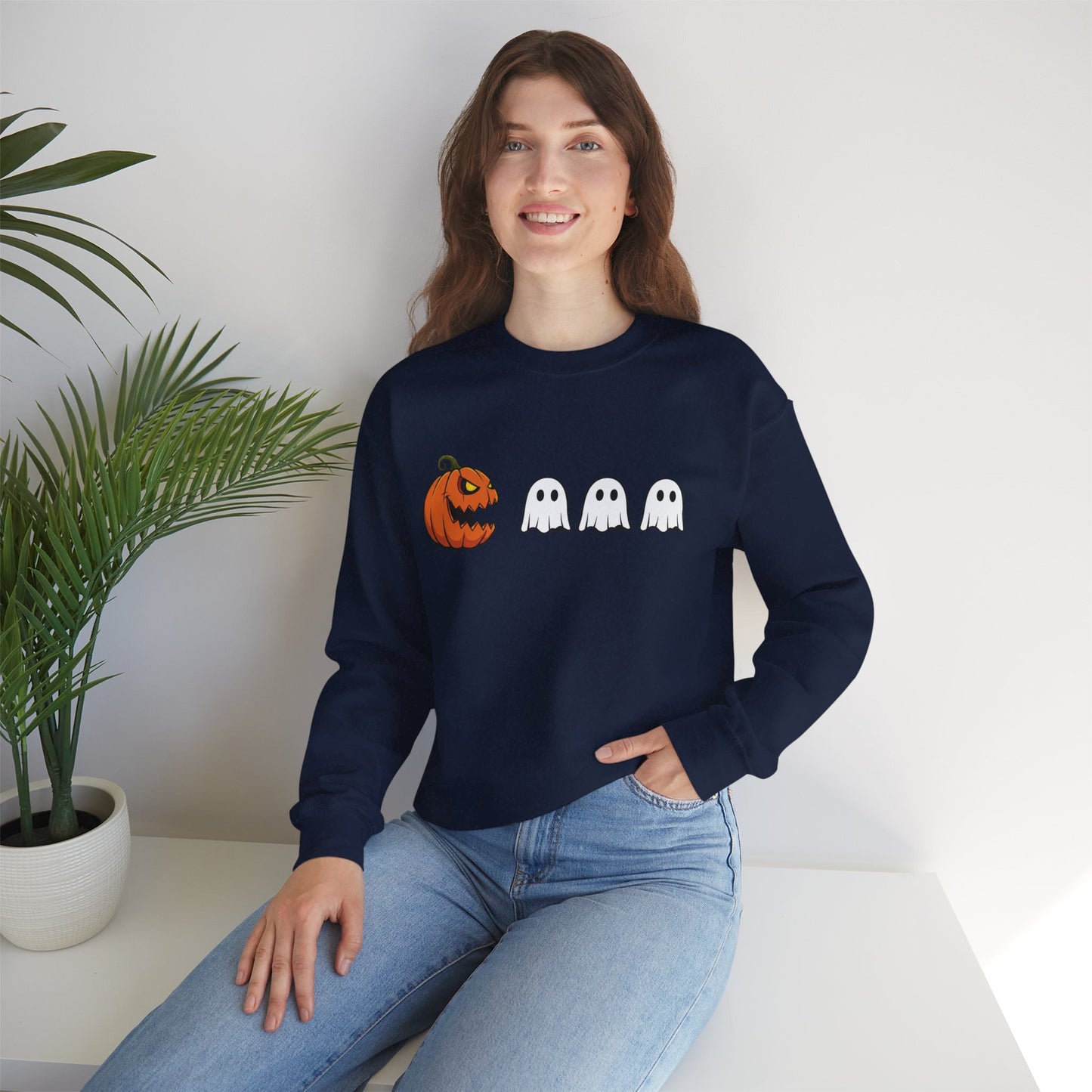Pumpkin Ghost Sweatshirt, Funny Halloween Crewneck, Spooky Ghost Sweater, Cute Pumpkin Sweatshirt, Fall Outfit, Scary Face Sweatshirt