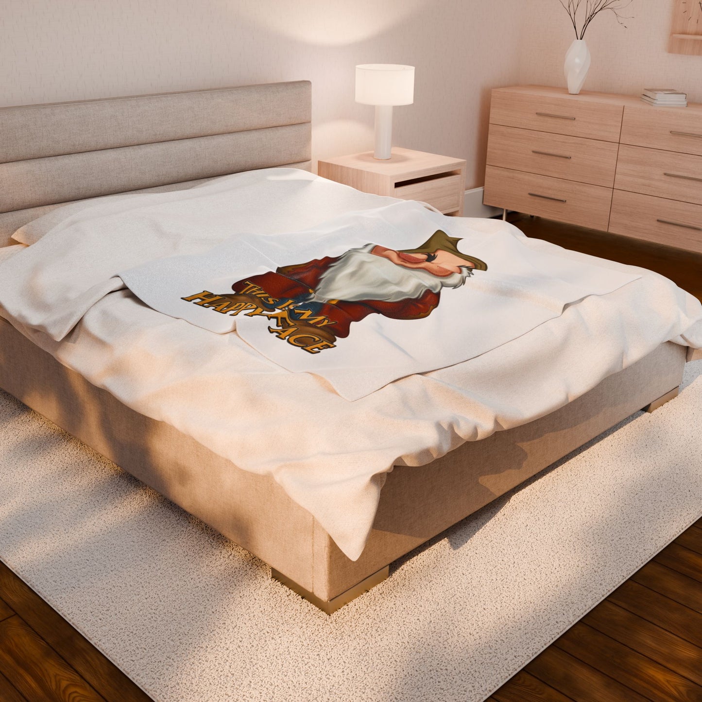 Funny Velveteen Plush Blanket with a Grumpy Dwarf - "This is My Happy Face"