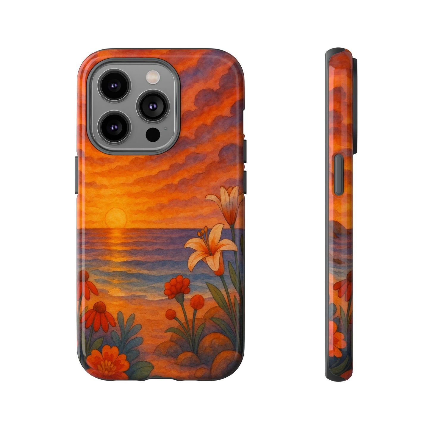 iPhone Case - Floral Ocean Sunset Watercolor Tough Case Nautical Phone Case Beach iPhone Case Ocean Sunset Theme