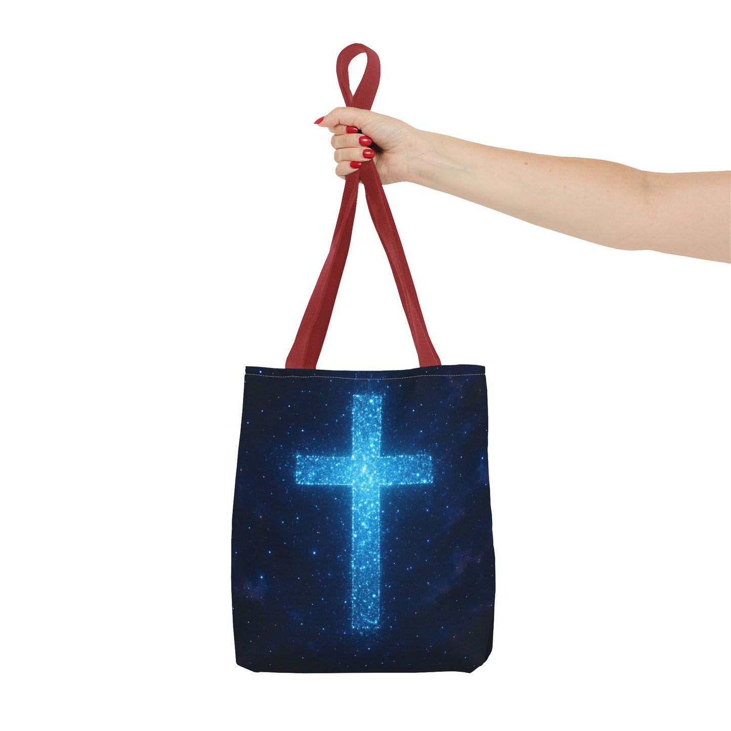 Sparkling Cross Tote Bag - Inspirational Blue Cosmic Bag Christian Tote Spiritual Bag Inspirational Tote Bag