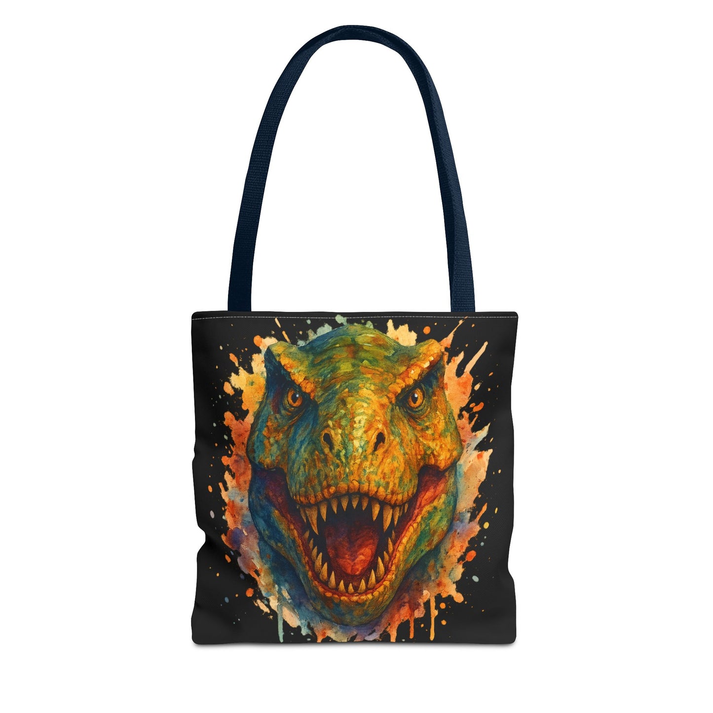 T-Rex Watercolor Tote Bag - 100% Polyester Canvas, Vibrant Dinosaur Art Bag, Reusable Beach-Market Tote, Dino Lover Gift, Bold Style