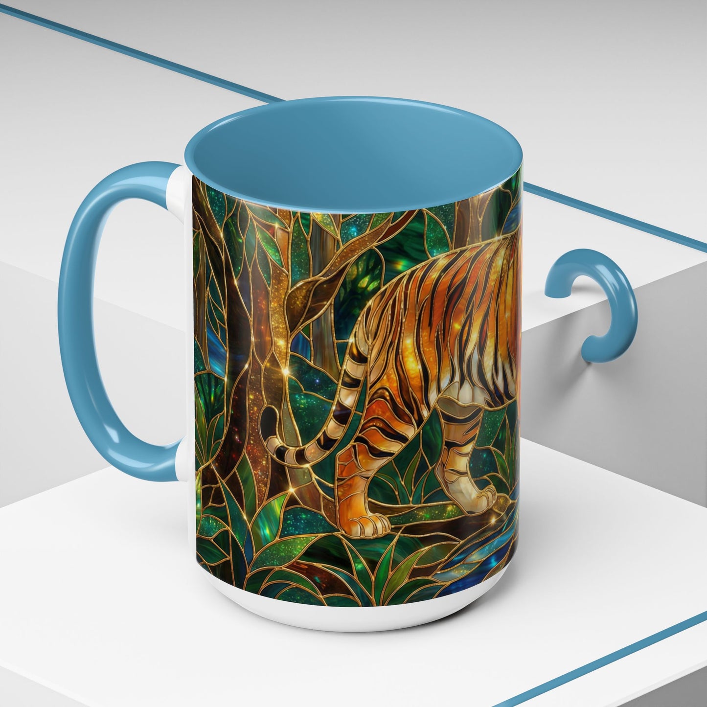 Stained Glass Tiger Mug, Tiger Coffee Cup, Wildlife Art Mug, Jungle Tiger Gift, Animal Lover Mug, Nature Inspired Coffee Cup