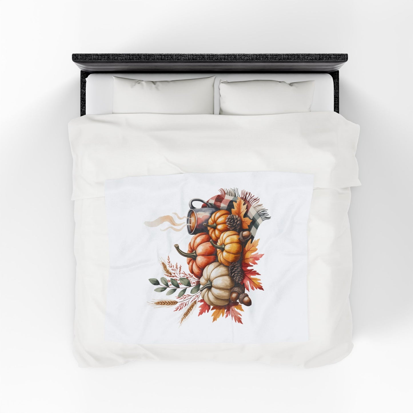 Pumpkin Plaid Fall Blanket, Cozy Autumn Throw Blanket With Pumpkins And Coffee Mug, Thanksgiving Decor, Soft Fleece Blanket Gift For Home