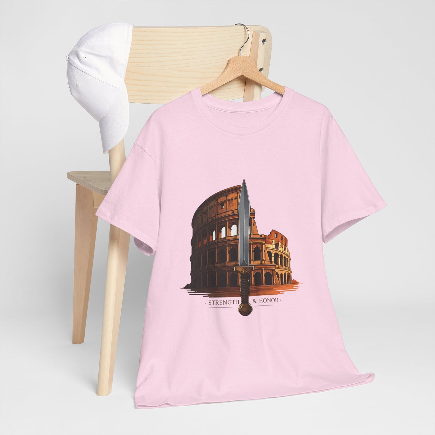 Strength & Honor Gladiator Shirt – Roman Colosseum Sword Graphic Tee – Ancient Rome History T-Shirt for Gladiator & Travel Fans
