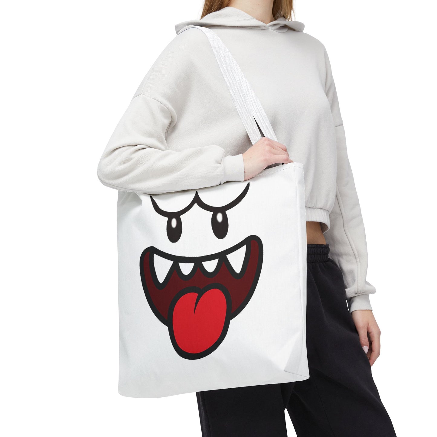 Funny Ghost Face Tote Bag, Spooky Halloween Shopping Bag, Creepy Cute Gamer Tote, Novelty Reusable Canvas Bag, Horror Themed Trick or Treat Bag