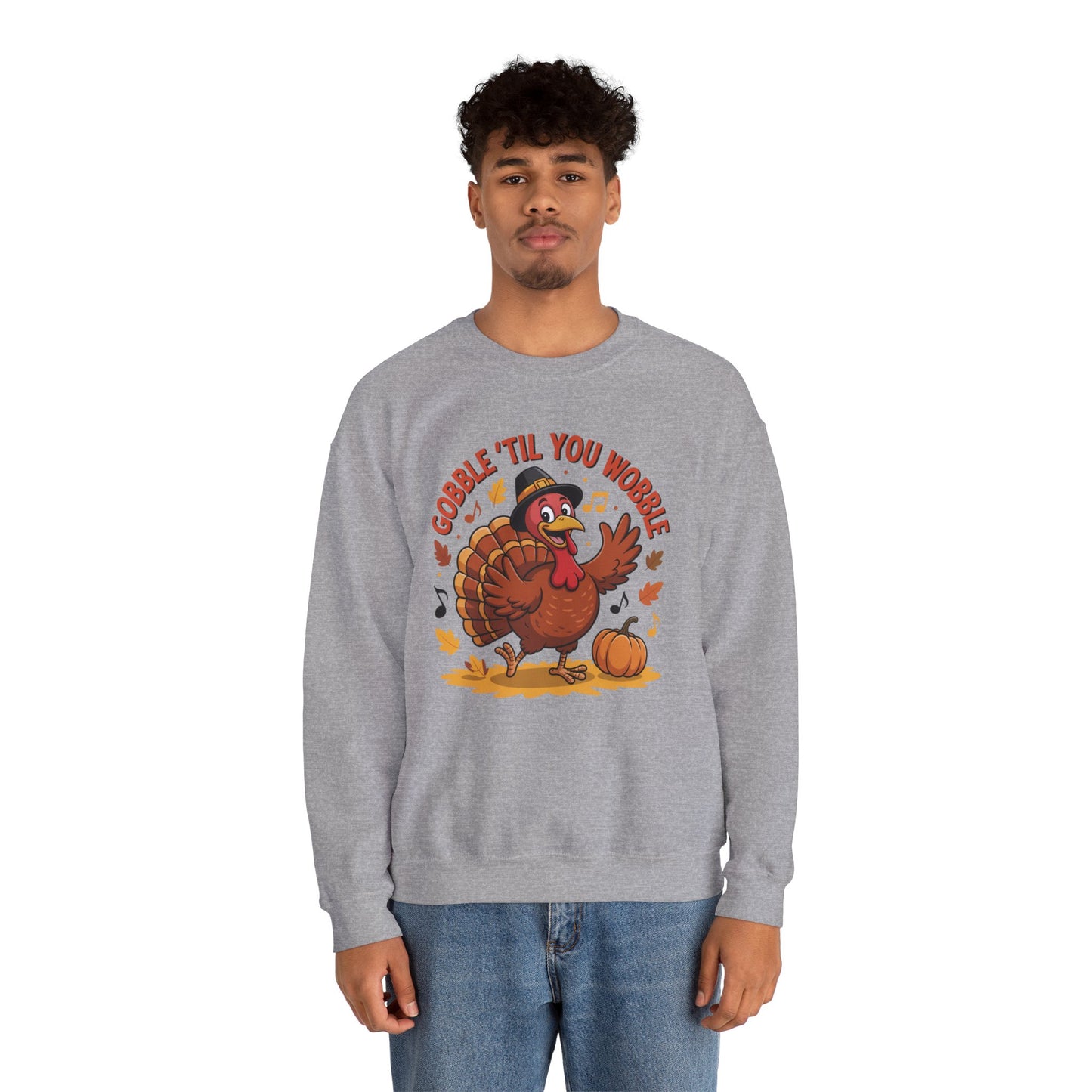 Gobble Til You Wobble Sweatshirt, Funny Cartoon Turkey Thanksgiving Crewneck, Dancing Turkey Fall Pullover, Cozy Friendsgiving Holiday Top
