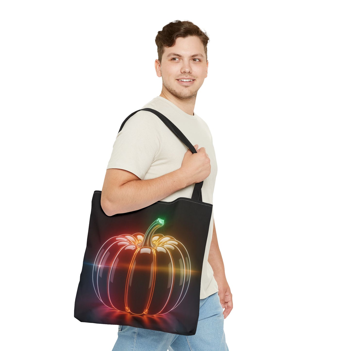 Neon Pumpkin Tote Bag, Glowing Halloween Bag, Modern Fall Tote, Pumpkin Aesthetic Accessory, Trick Or Treat Bag, Spooky Season Gift