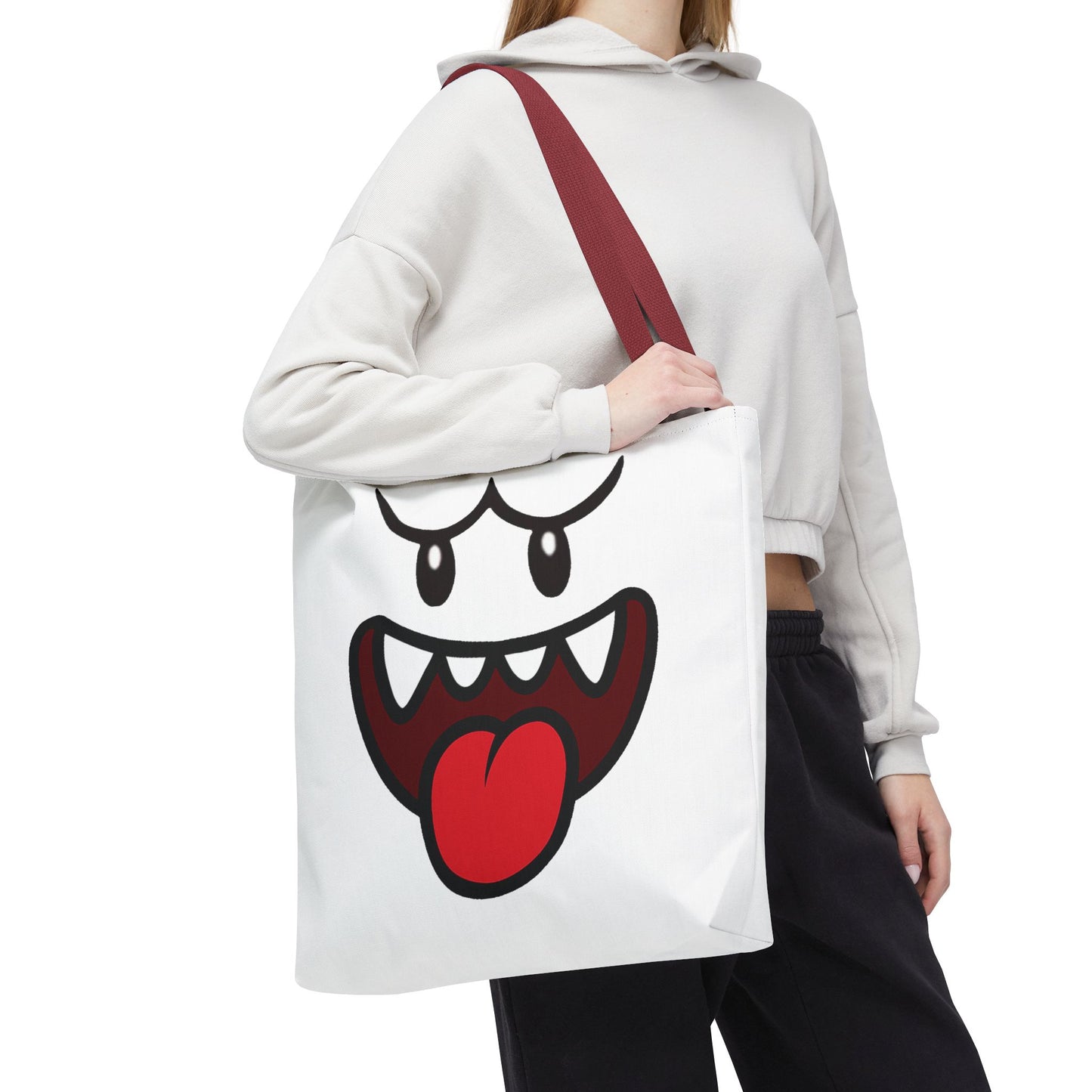 Funny Ghost Face Tote Bag, Spooky Halloween Shopping Bag, Creepy Cute Gamer Tote, Novelty Reusable Canvas Bag, Horror Themed Trick or Treat Bag