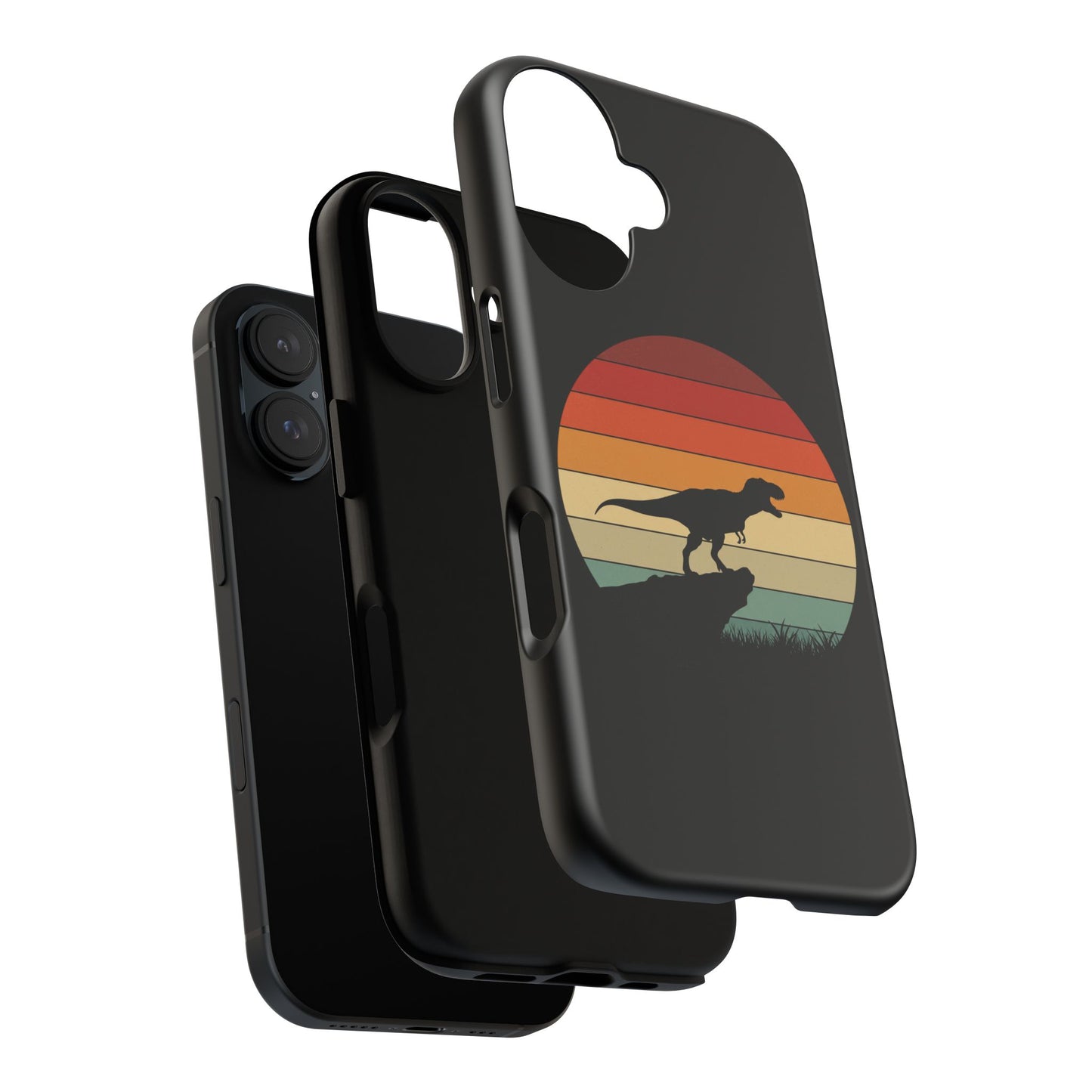 Retro Sunset Dinosaur iPhone Case | T‑Rex Silhouette Vintage Phone Cover for iPhone 14/15/16 Pro | Aesthetic Dinosaur Gift