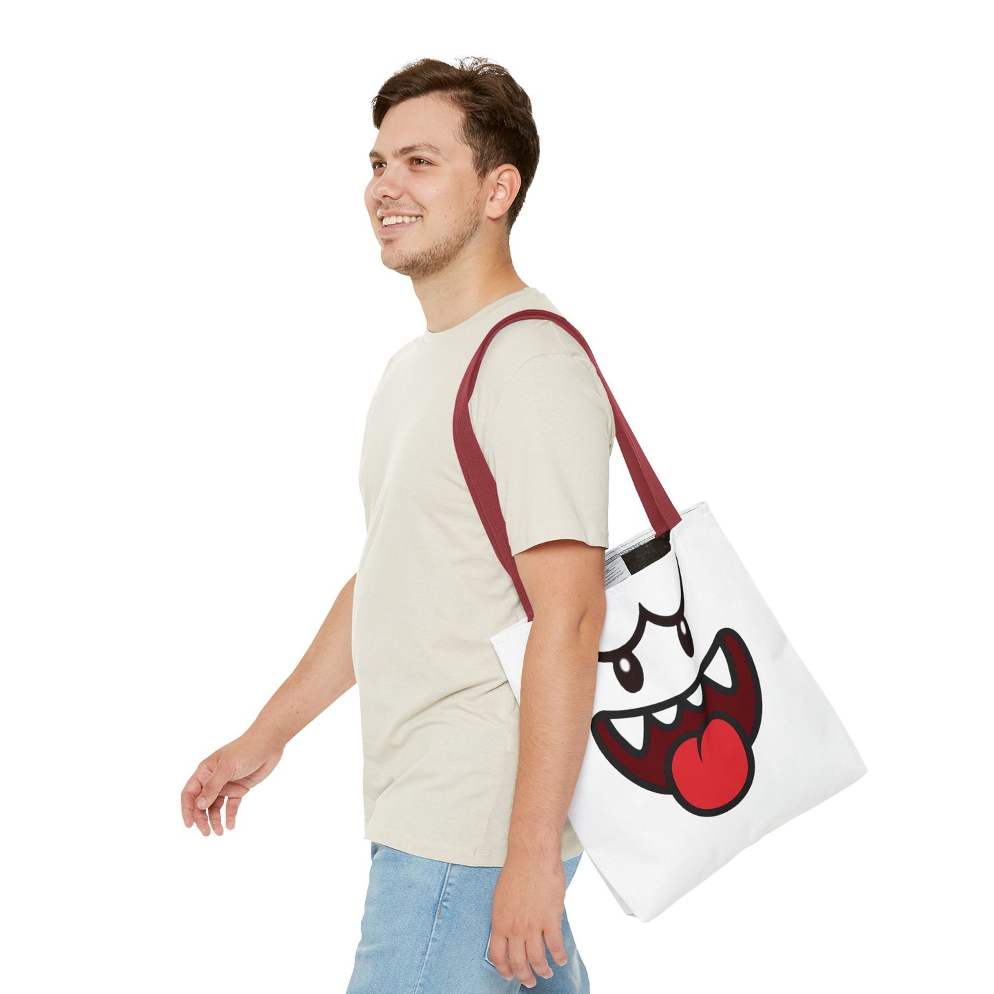 Funny Ghost Face Tote Bag, Spooky Halloween Shopping Bag, Creepy Cute Gamer Tote, Novelty Reusable Canvas Bag, Horror Themed Trick or Treat Bag