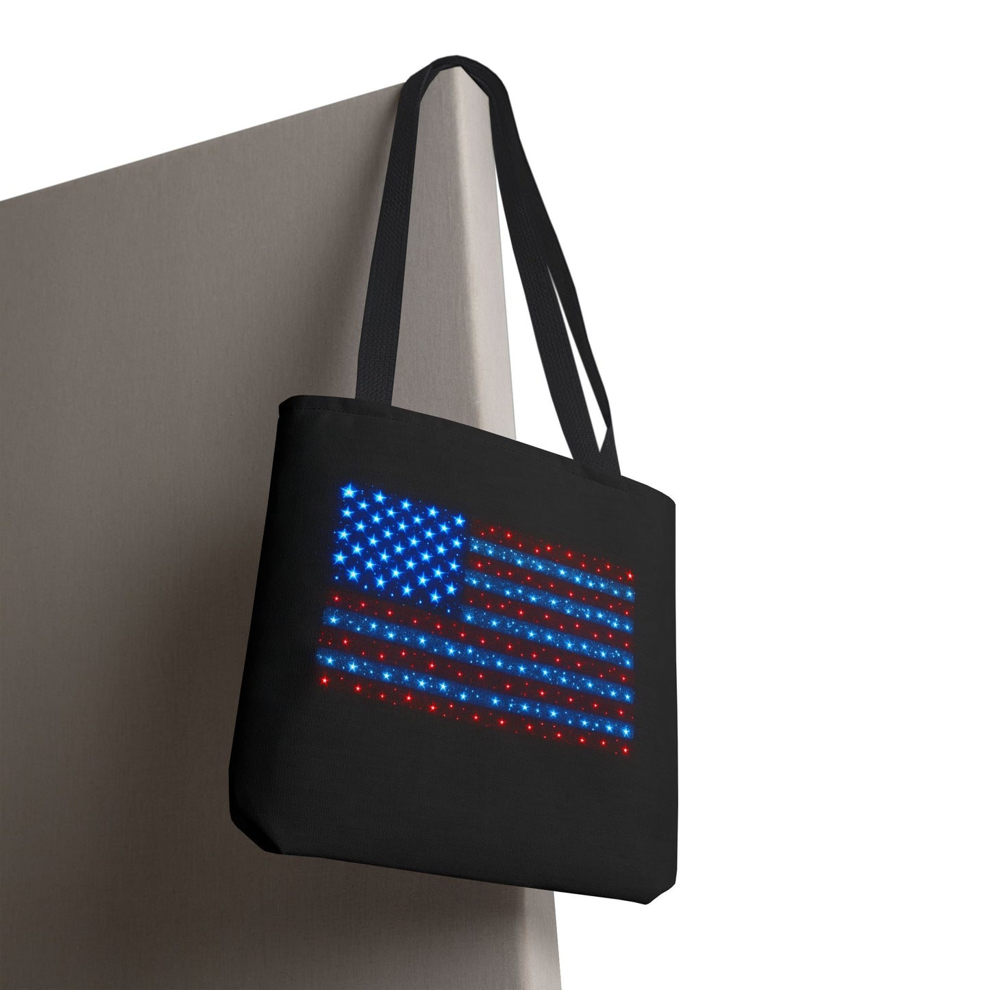 Galaxy Bioluminescent USA Flag Tote Bag - Patriotic Cosmic Canvas Shopper - Starry Red White Blue Tote Non-Glow - 4th July Gift
