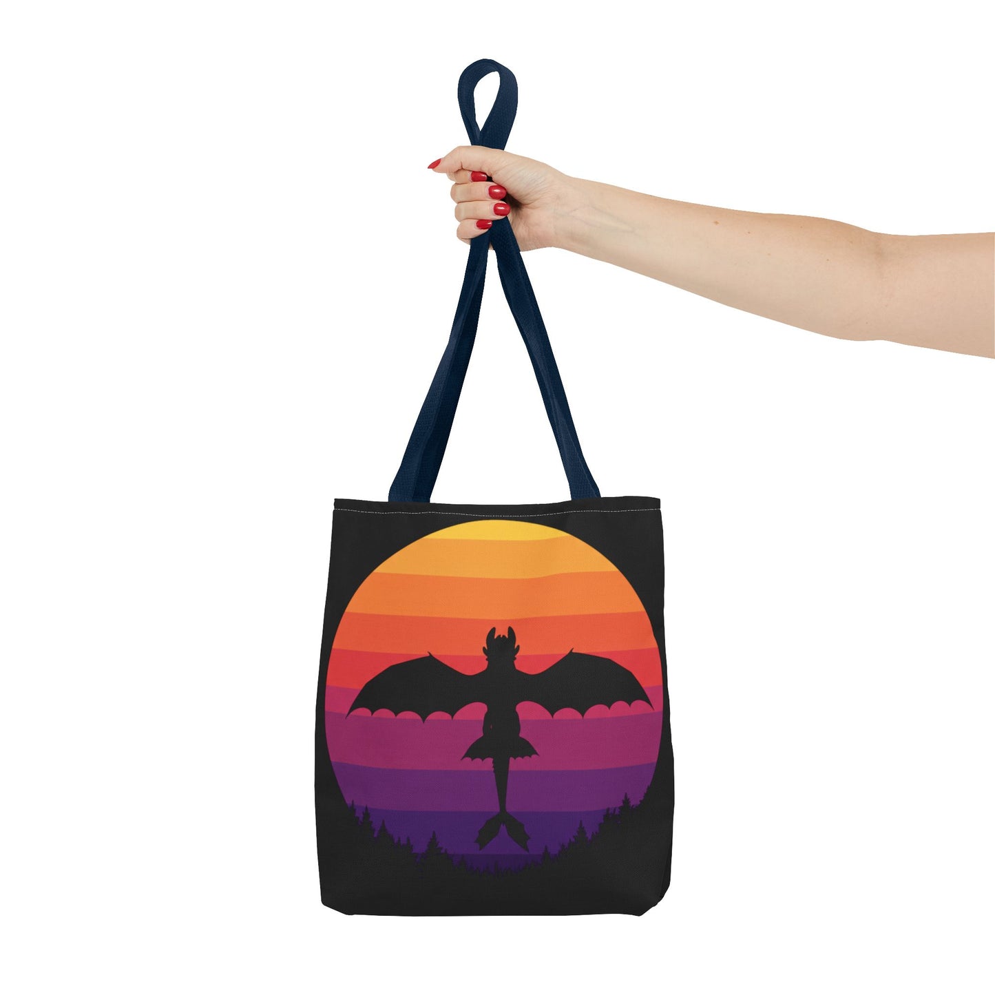Sunset Dragon Flight Tote Bag, Reusable Eco-Friendly Shoulder Bag With Silhouette Design, Aesthetic Black Tote For Everyday Use And Gifts