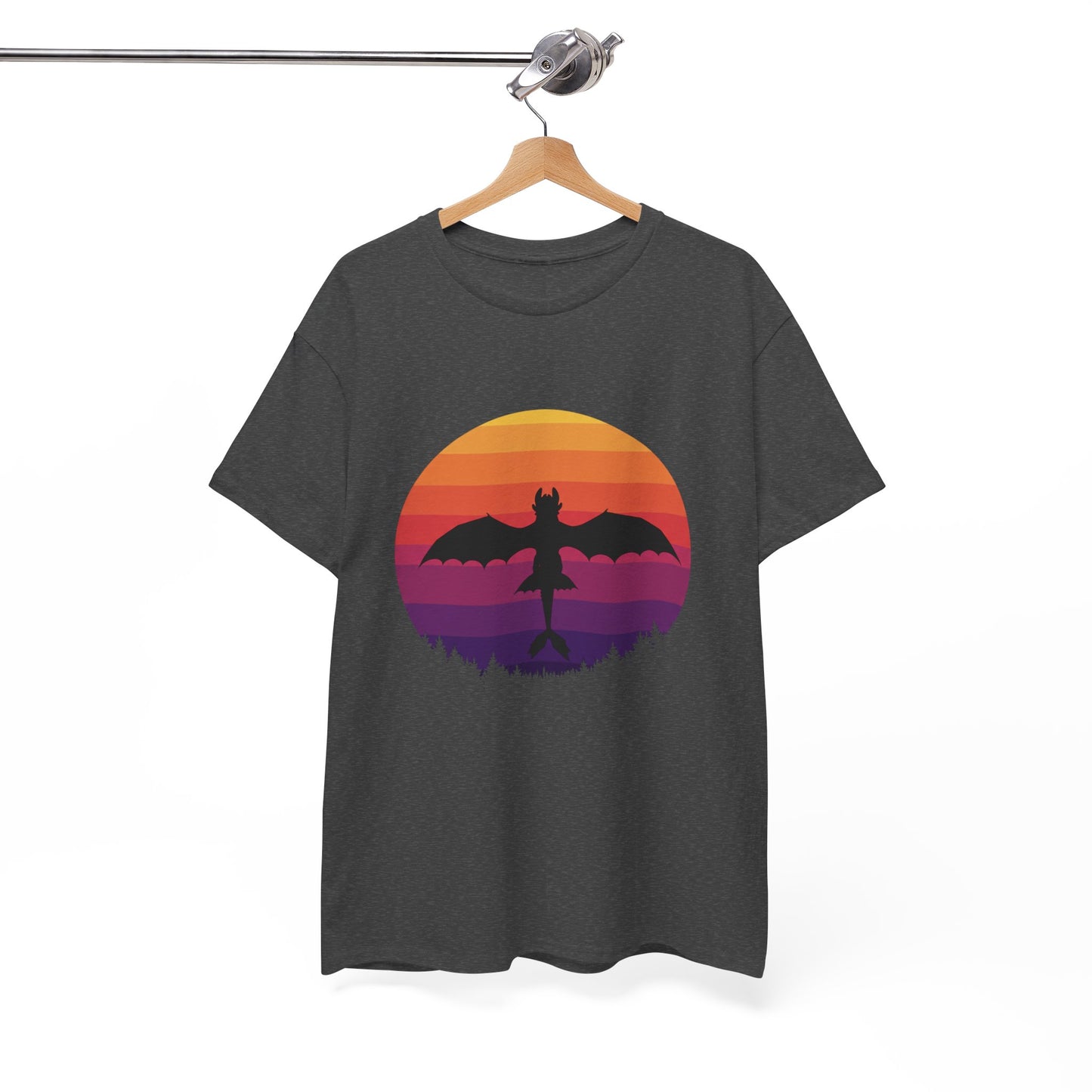 Night Dragon Sunset T-Shirt | Retro Dragon Silhouette Tee | Fantasy Dragon Shirt | Unisex Graphic Tee | Gift for Dragon Lovers