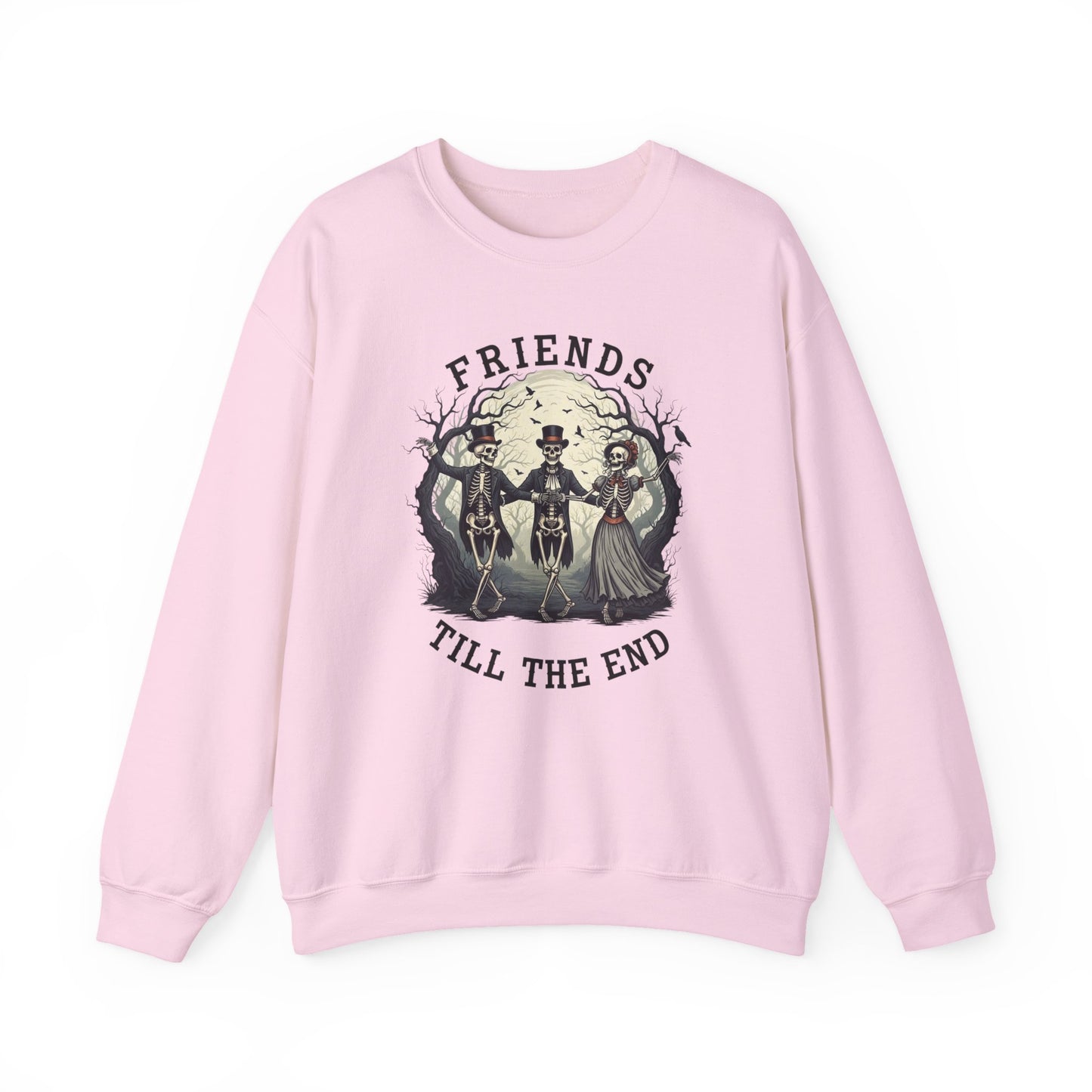 Friends Till The End Skeleton Sweatshirt | Dancing Skeletons Halloween Crewneck | Spooky Fall Graphic Pullover Gift for Bestie