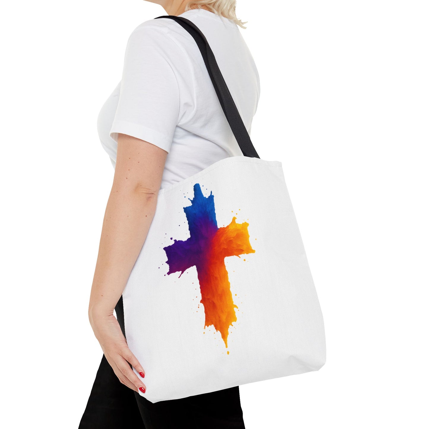 Watercolor Cross Tote Bag, Faith Tote, Christian Gift Bag, Religious Art Shoulder Bag, Inspirational Everyday Carry, Spiritual Cross Design Tote