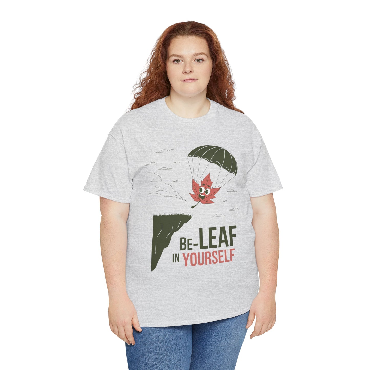 Be-Leaf In Yourself Maple Leaf Parachute T-Shirt | Funny Motivational Nature Graphic Tee | Self-Love Fall Autumn Shirt | Outdoorsy Gift