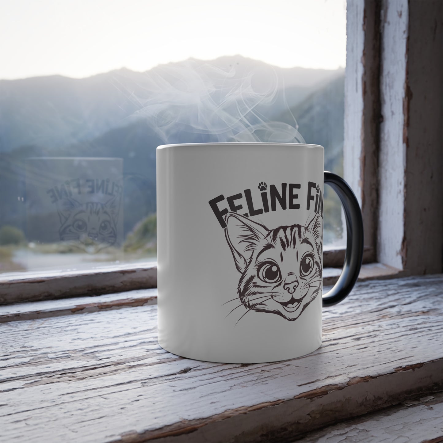 Color Changing Cat Mug – Funny “Feline Fine” Morphing Coffee Cup | Heat Reveal Gift for Cat Lovers, Pet Parents, Birthday & Everyday Use