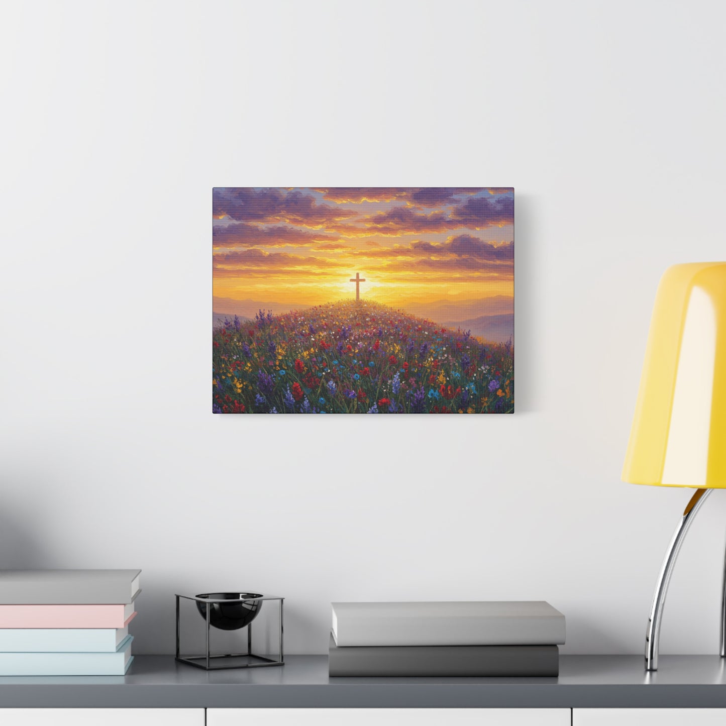 Canvas Artwork Cross on Hill Christian Painting in style of Monet Spiritual Decor Faith Painting Religious Gift