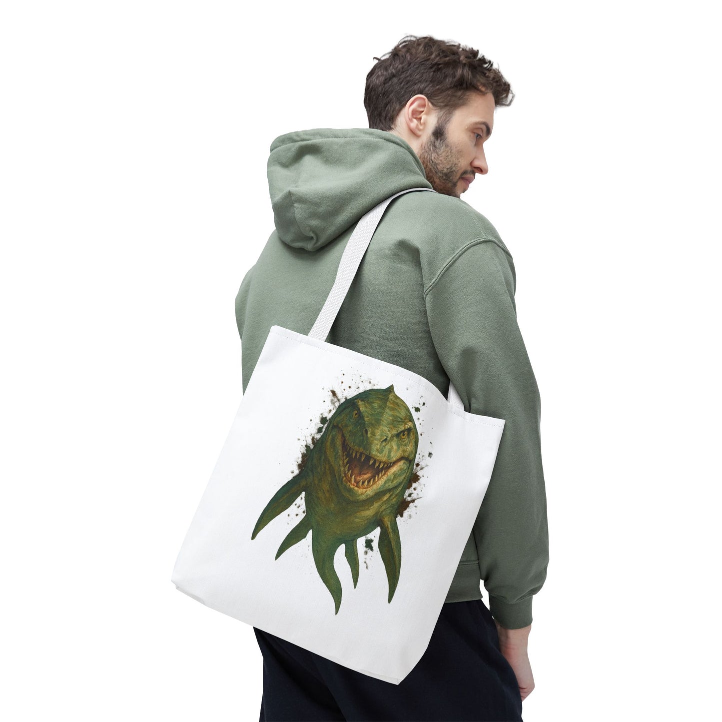 Watercolor Mosasaurus Tote Bag - Prehistoric Sea Monster Art, Dinosaur Ocean Reptile Gift, Eco Canvas Bag for Dino and Marine Fans