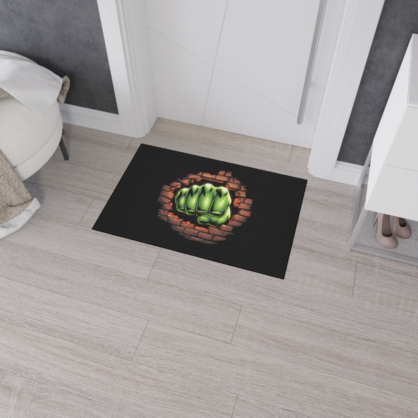 Green Fist Floor Mat Geeky Home Decor Comic Book Gift Welcome Mat Door Mat