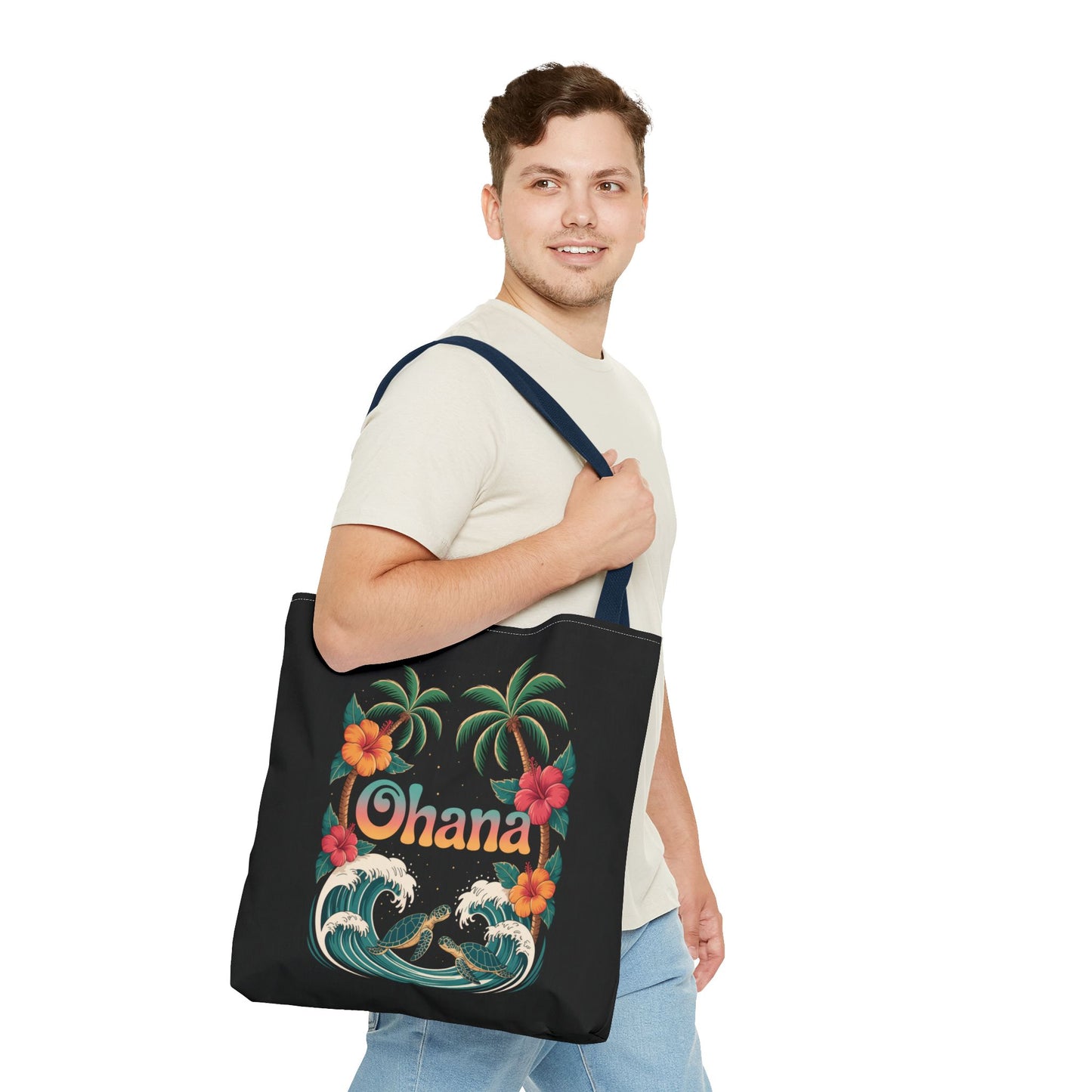 Ohana Tote Bag – Hawaiian Beach Tote with Sea Turtles & Palm Trees – Floral Tropical Reusable Bag, Summer Gift, Aesthetic Travel Purse