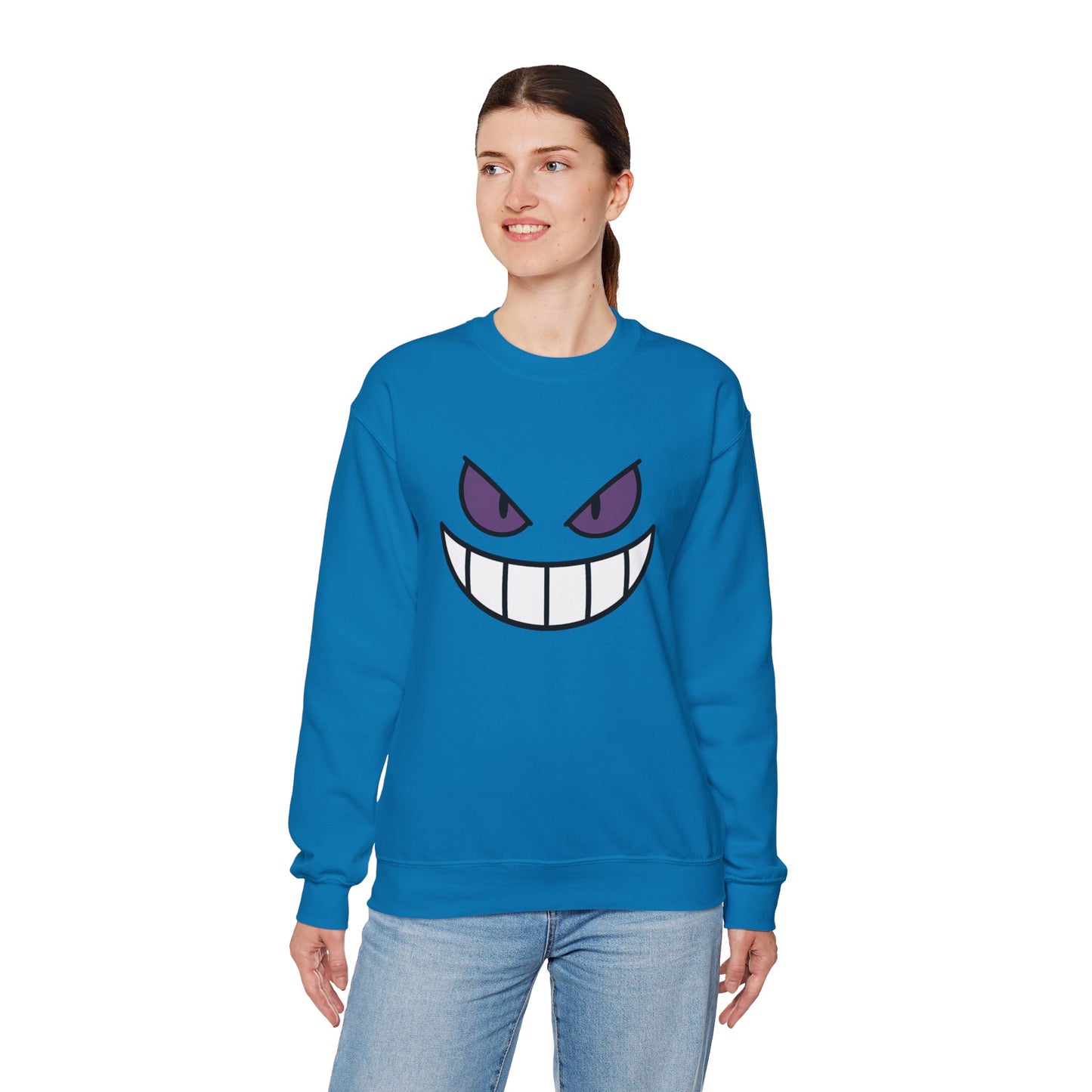 Sinister Grin Sweatshirt, Creepy Smile Crewneck, Dark Cartoon Face Sweatshirt, Halloween Gothic Sweatshirt, Spooky Grin Pullover