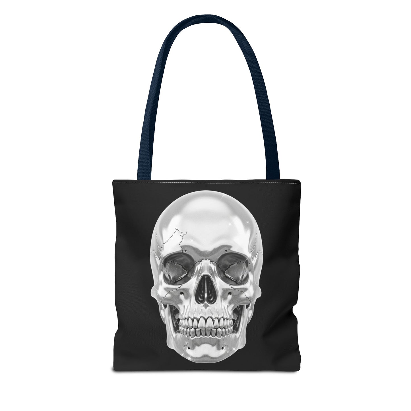 Chrome Skull Tote Bag, Gothic Halloween Canvas Tote, Metallic Skull Design Bag, Spooky Season Accessory, Skull Gift Tote For Horror Fans