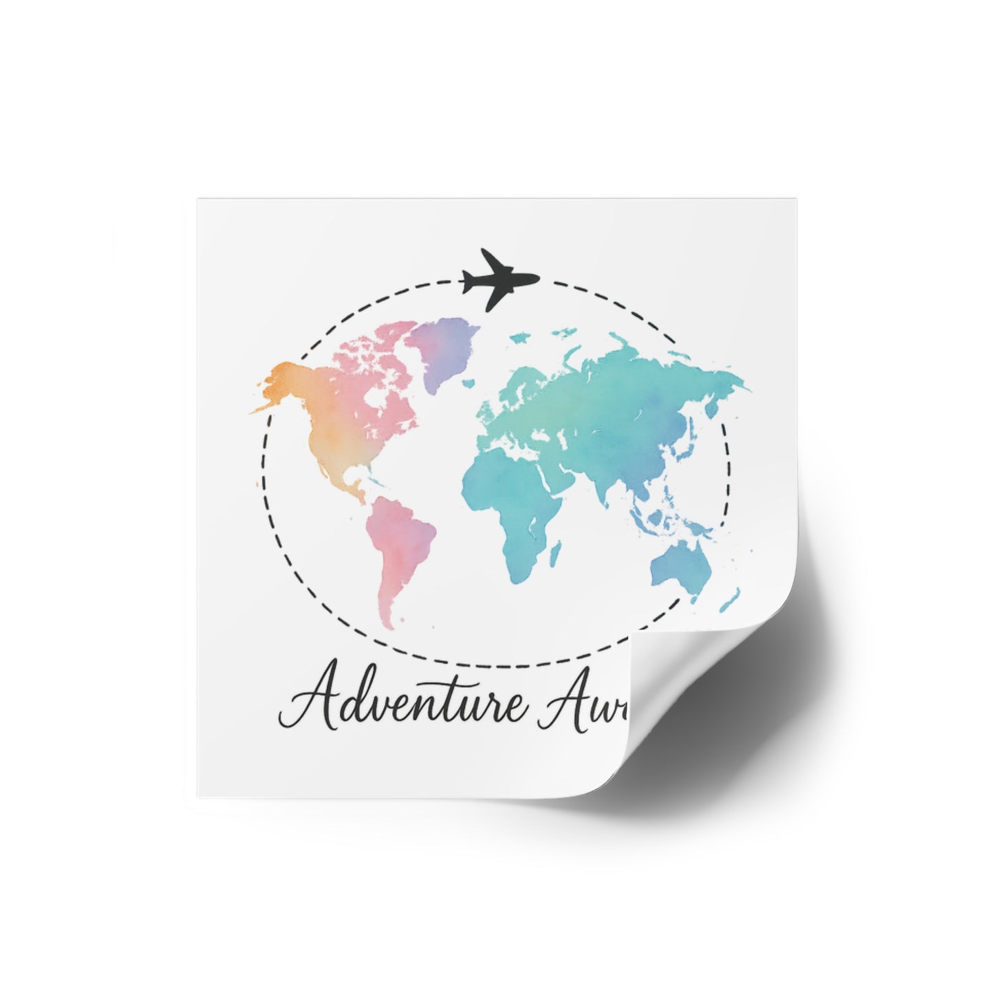 Watercolor Adventure Awaits World Map Sticker - Travel Vinyl Laptop Decal, Wanderlust Gift, Waterproof Aesthetic Globe Sticker