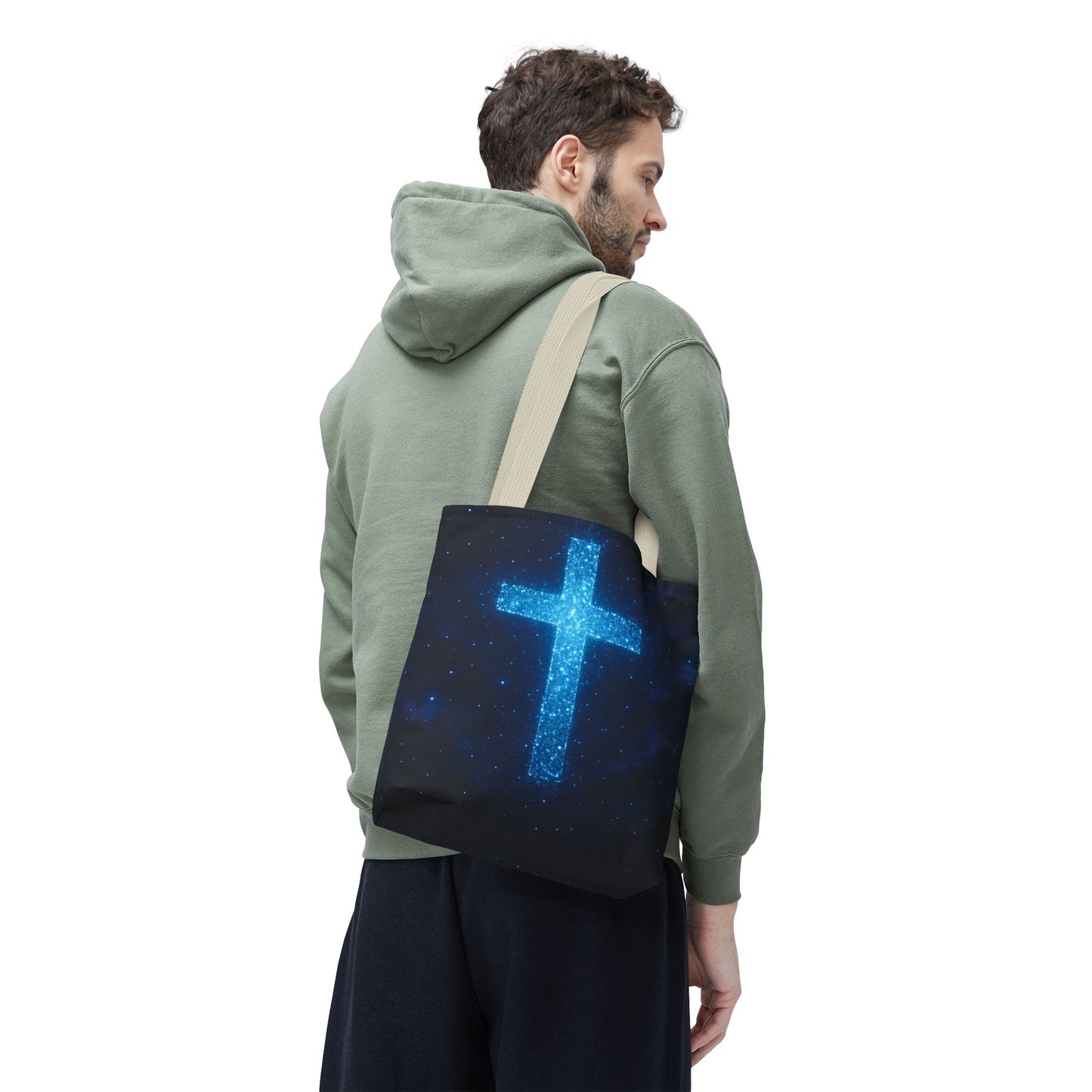 Sparkling Cross Tote Bag - Inspirational Blue Cosmic Bag Christian Tote Spiritual Bag Inspirational Tote Bag
