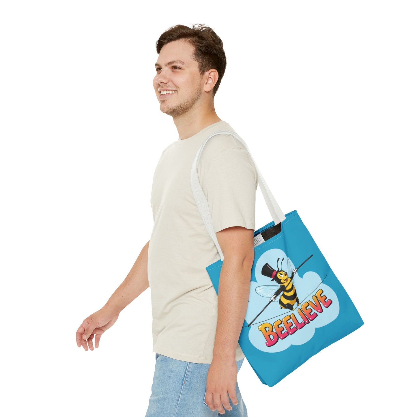 Bee Tote Bag Beelieve Pun Design