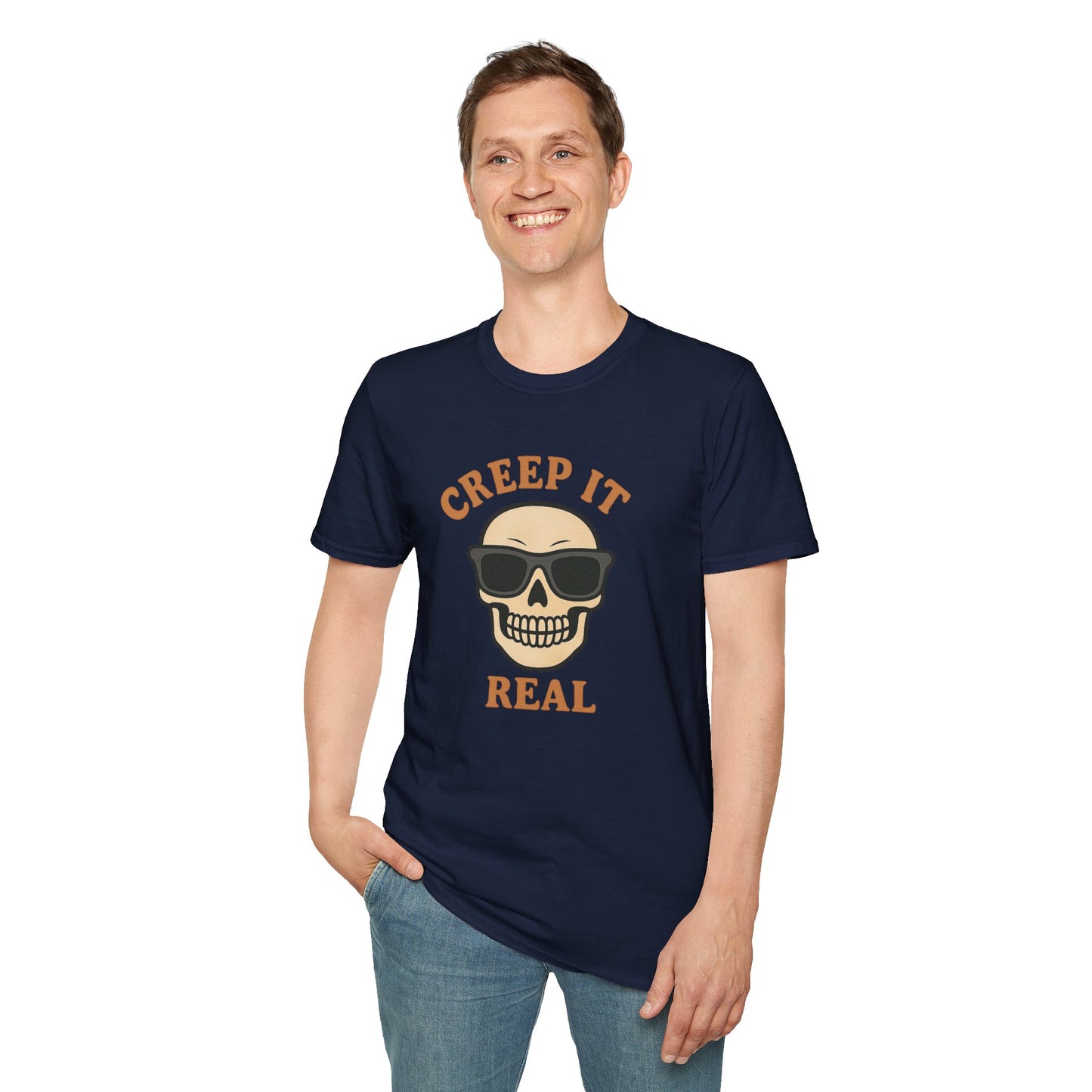 Creep It Real Shirt - Funny Skull Halloween T-Shirt, Spooky Season Graphic Tee, Cool Skeleton with Sunglasses, Humorous Fall Top