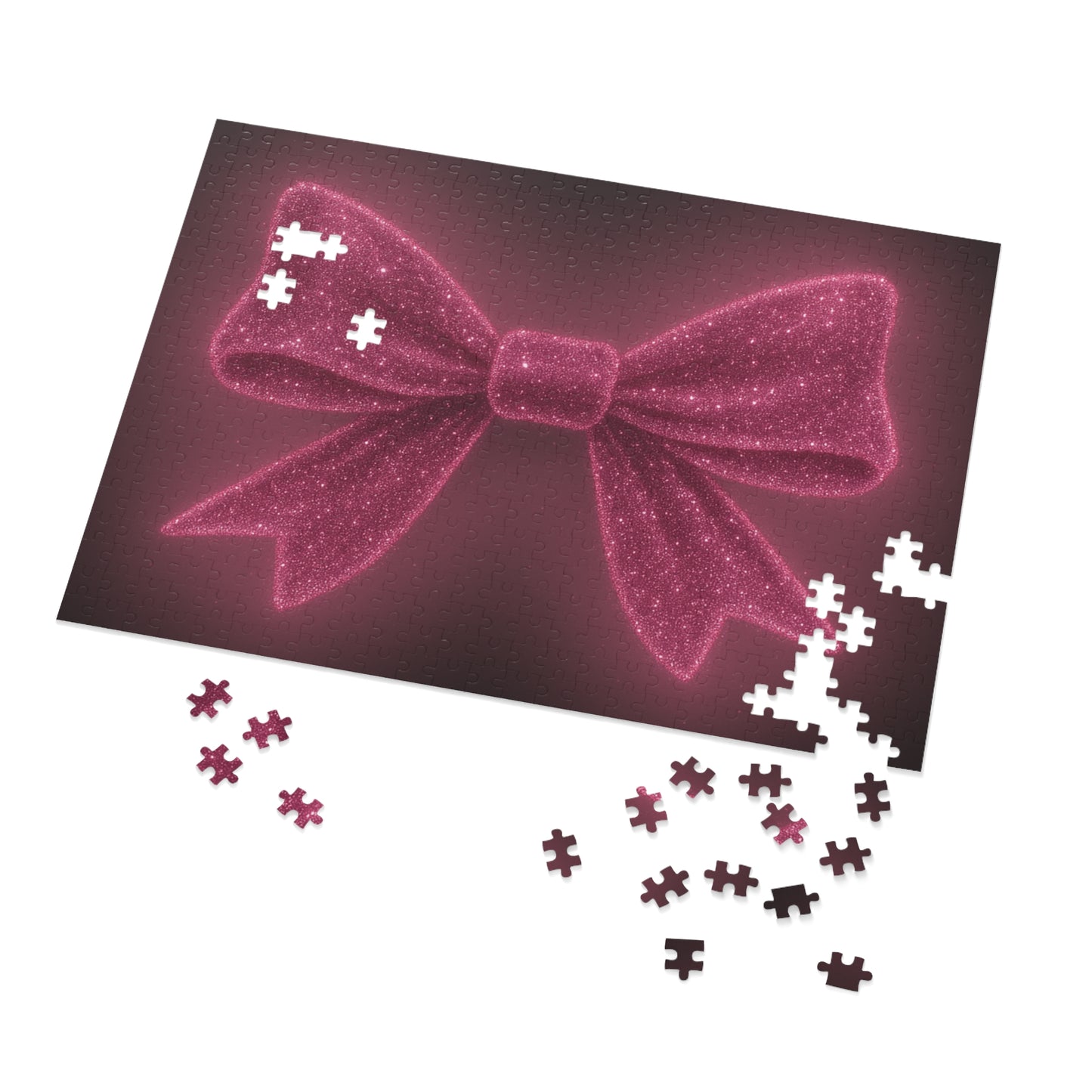 Puzzle with Sparkling Pink Bow Boho Game Pink Bow Decor Feminine Game Night