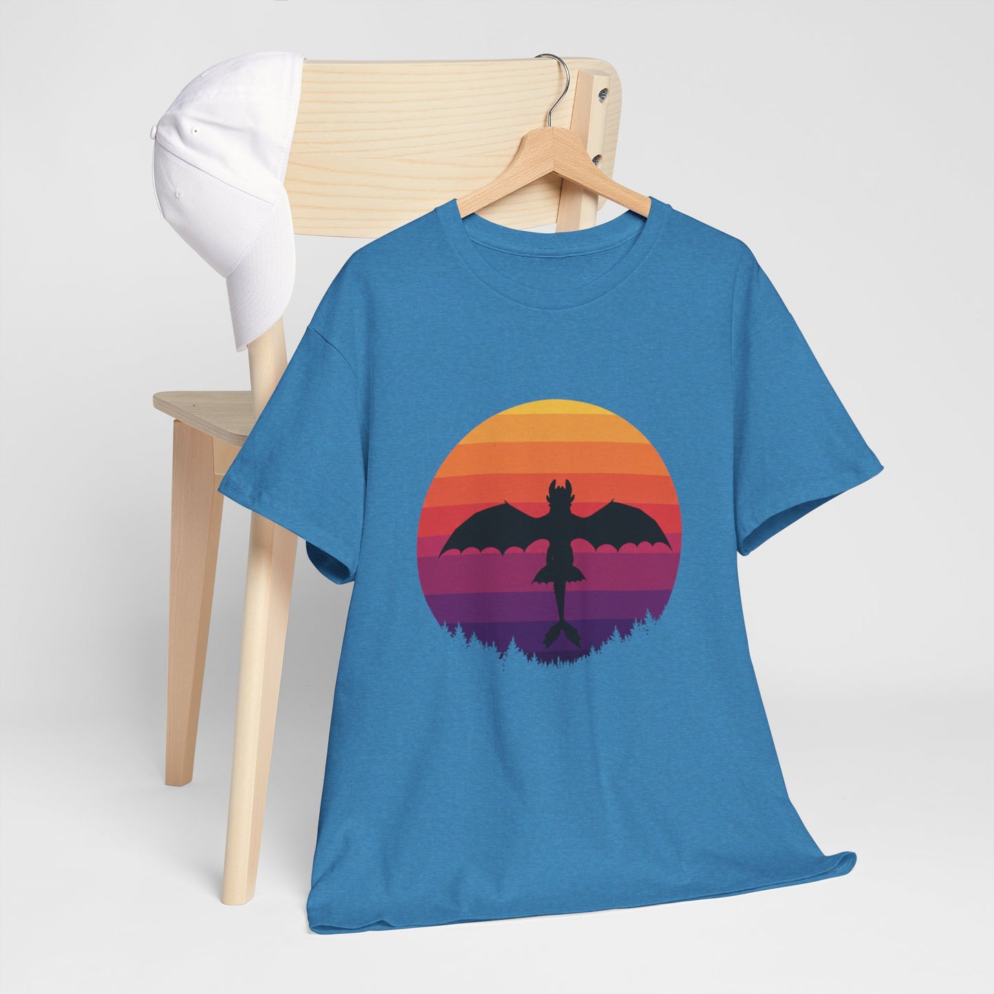 Night Dragon Sunset T-Shirt | Retro Dragon Silhouette Tee | Fantasy Dragon Shirt | Unisex Graphic Tee | Gift for Dragon Lovers