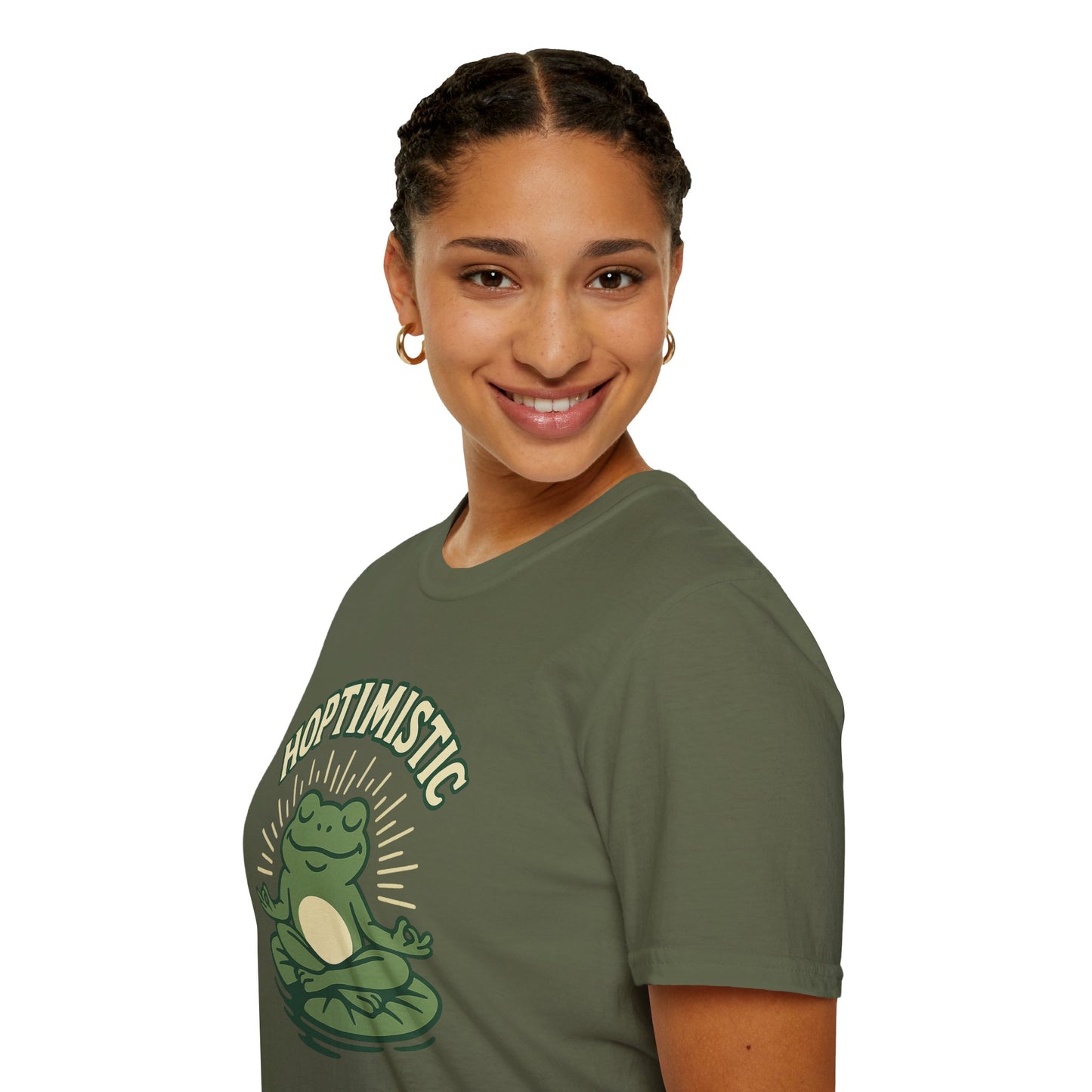 HOPTIMISTIC Relaxed Zen Frog T-Shirt • Cute Animal Graphic Tee • Mindful Yoga Frog Humor • Unisex Gift • Nature Lover Shirt