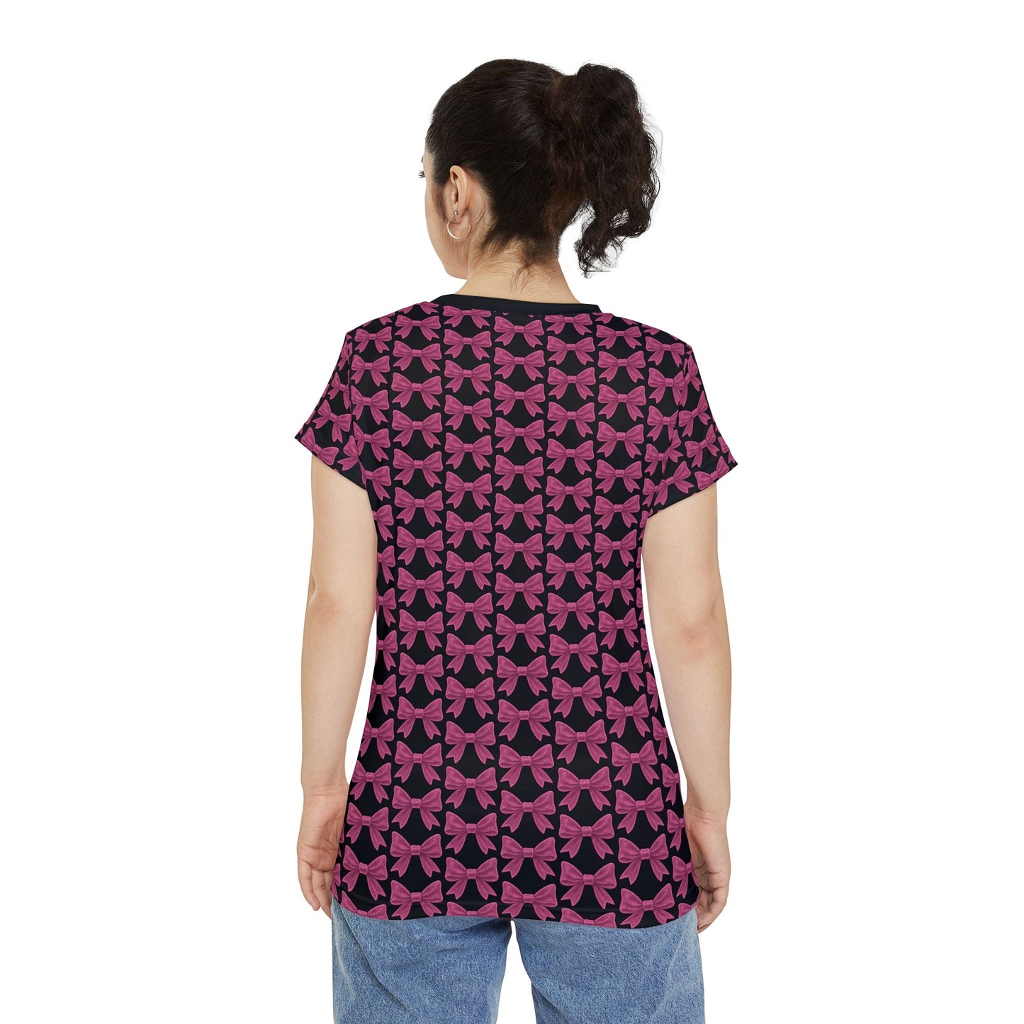 Coquette Bow Pattern Tee – All-Over Pink Ribbon Design T-Shirt for Soft-Girl Aesthetic Lovers – Pastel Bows Top, Perfect Girly Gift