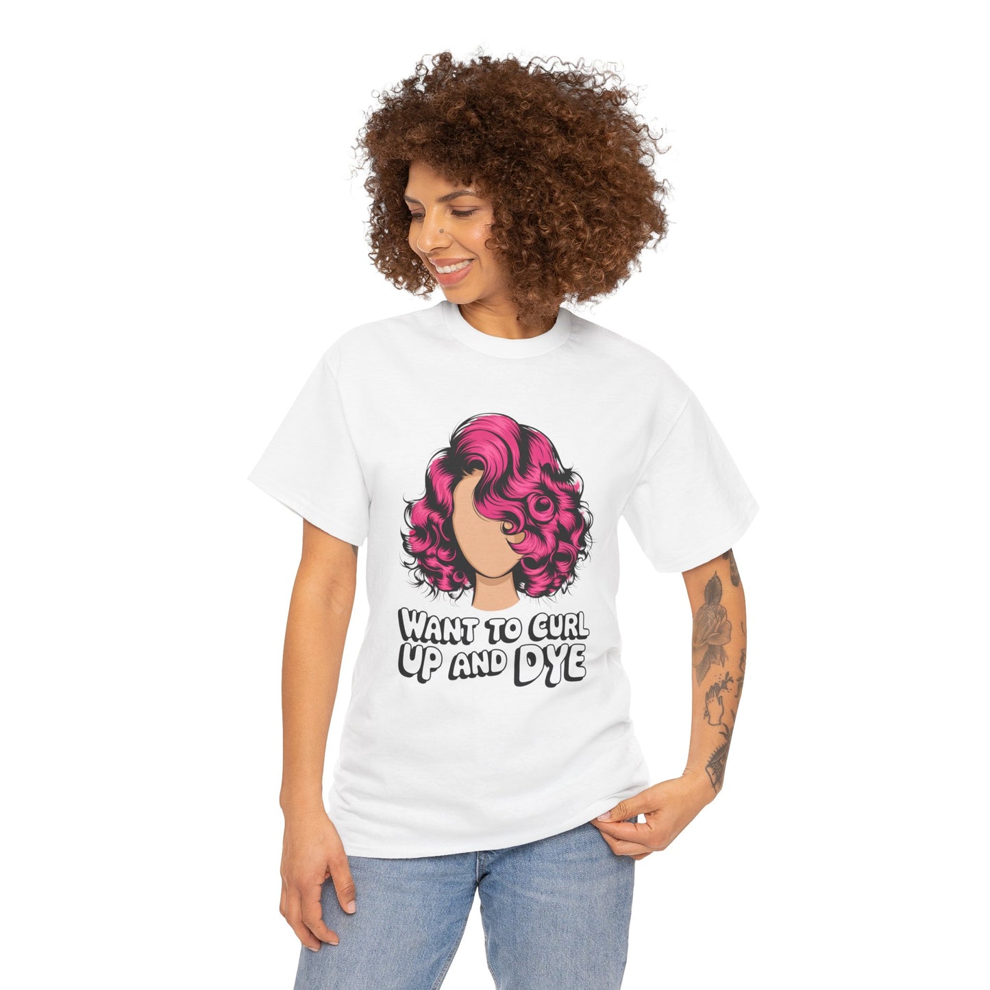 Curly Hair Tee: Want To Curl Up And Dye – Funny Hair Colorist Tee, Salon & Curl Lovers Gift, Trendy Graphic Shirt for Hairstylists