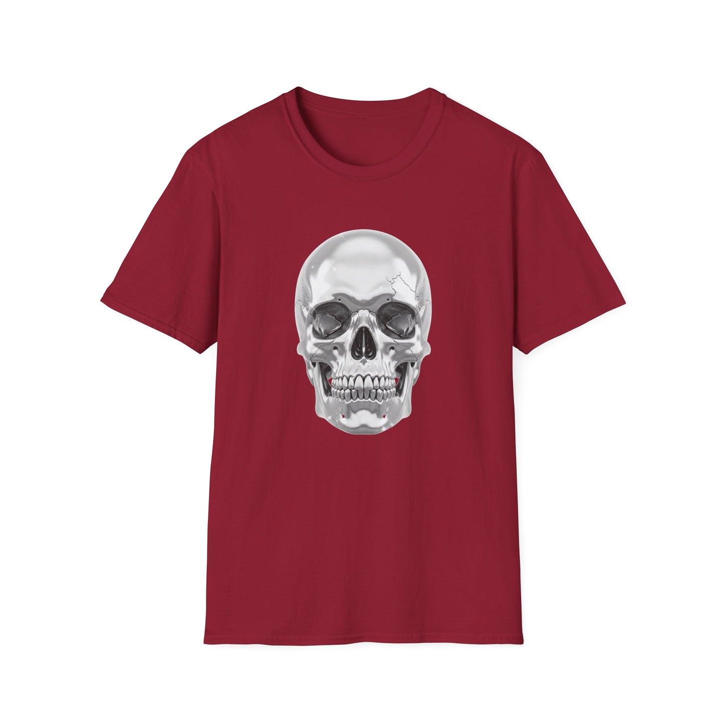 Chrome Skull Graphic Tee - Edgy Metallic Skull Shirt - Retro Rock Vibe, Dark Aesthetic, Unisex Cool Gift - Trendy Fashion Statement Top