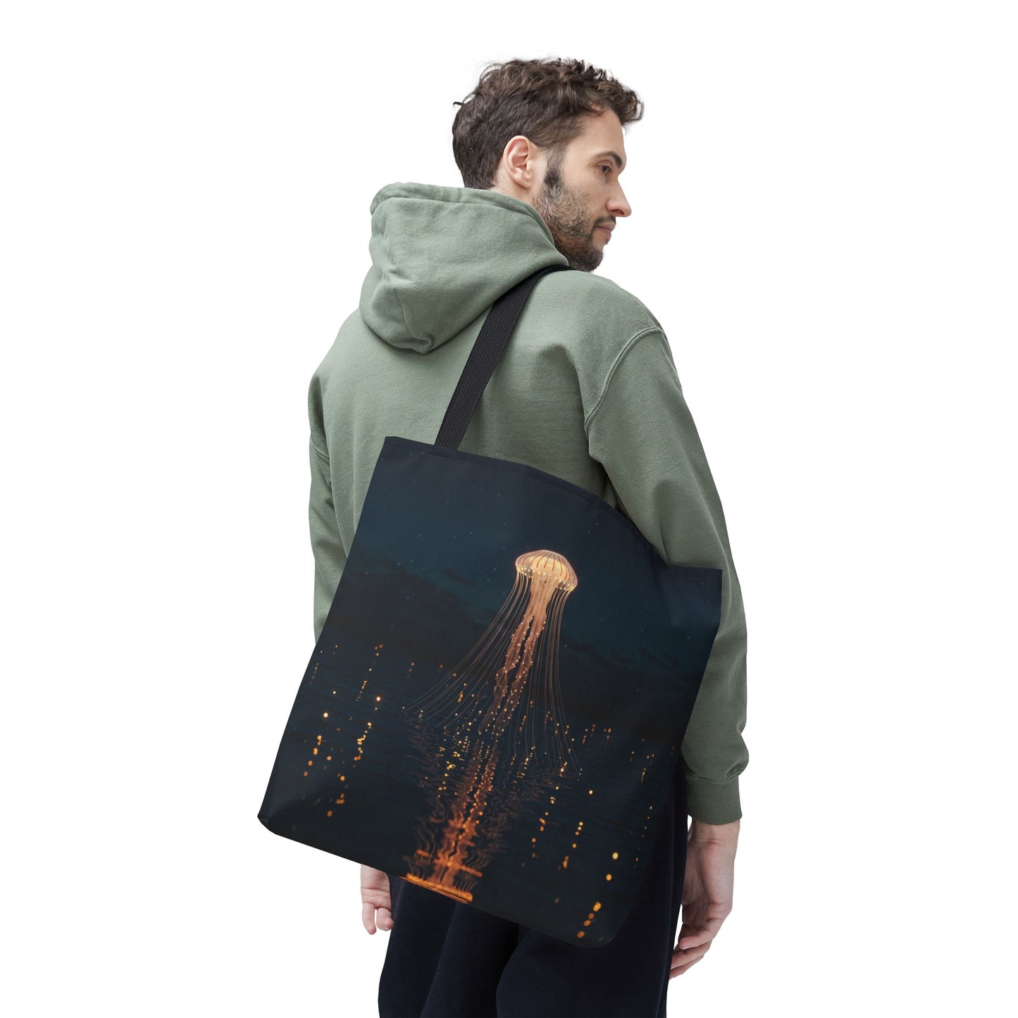 Luminous Jellyfish Tote Bag, Glow-Inspired Ocean Design Shoulder Bag, Durable Polyester Tote For Everyday Style, Gifts, And Coastal Fashion